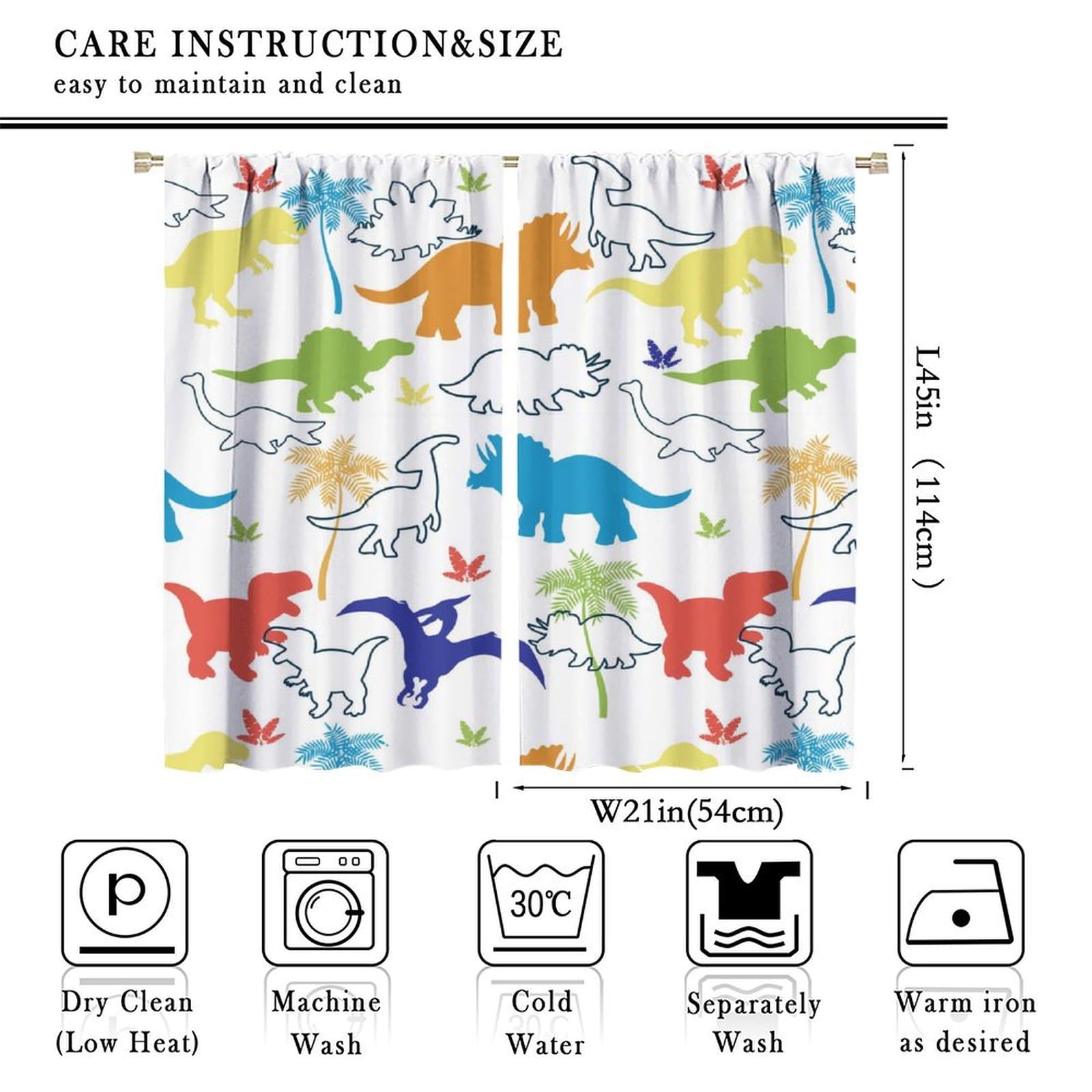 Dinosaur Kids Curtains, Cartoon Colorful Dino Blackout Window Treatments for Boys Girls Children Nursery Living Room Bedroom, Wildlife Safari Animal Patterned Print Drapes 2 Panel Sets,42x45 Inch