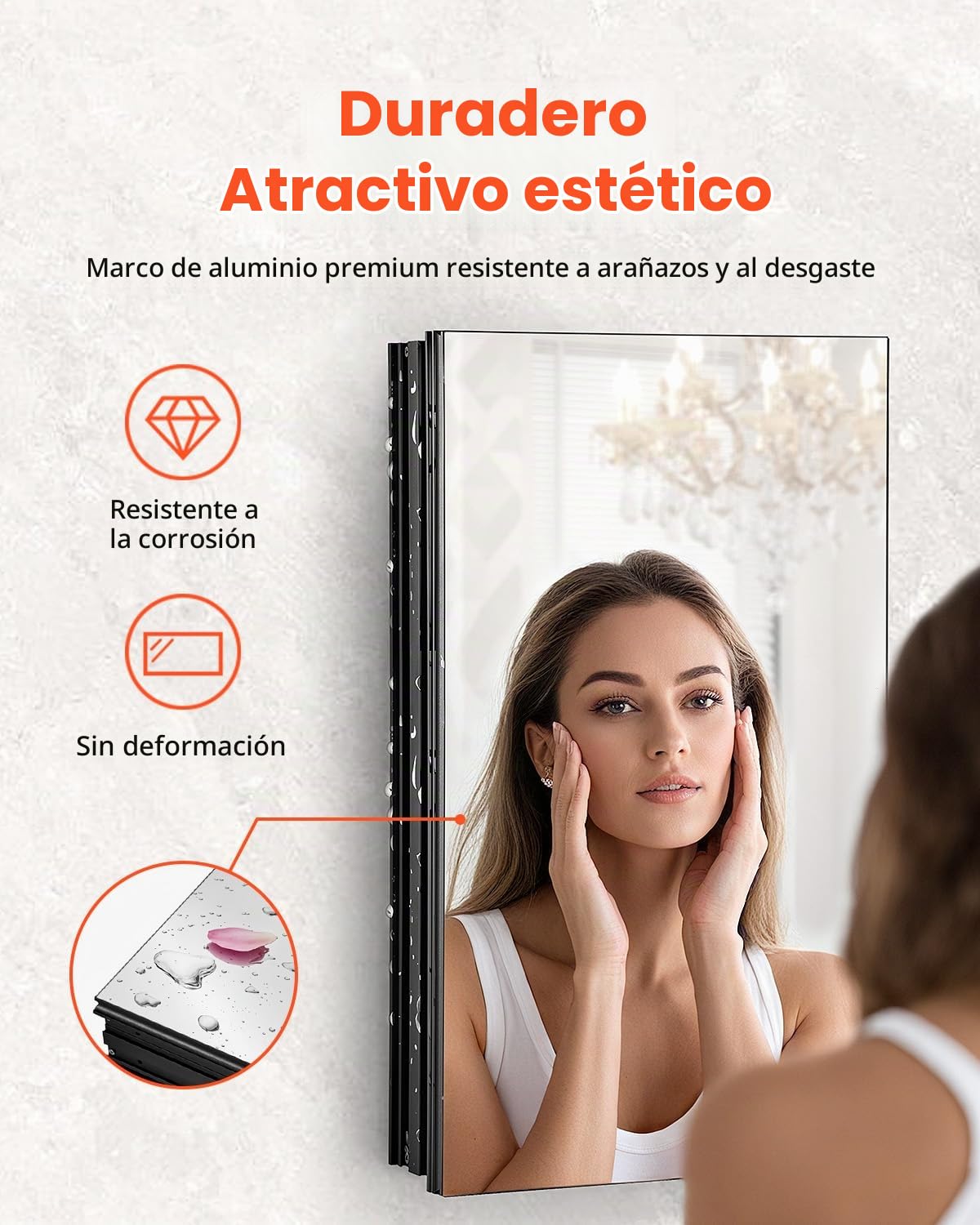 VEVOR Botiquín con Espejo para Baño con Puerta de Espejo y Estantes de Vidrio Ajustables, Instalación Empotrada y Montada en Pared, Aluminio, Organizador de Almacenamiento, 355 x 135 x 610 mm