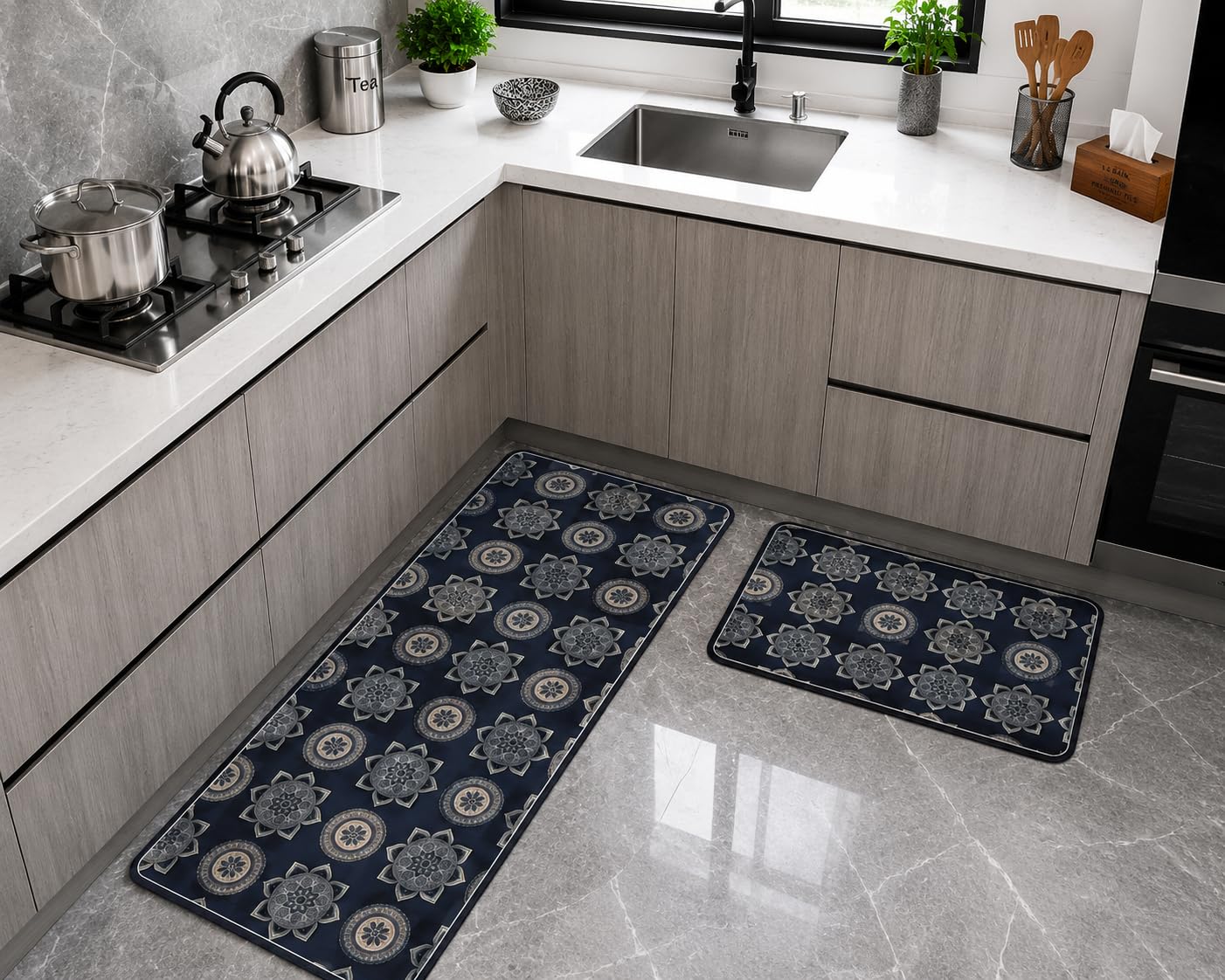 Dark Grey Yellow Kitchen Runner Rug Set - IXILUXE HOMES -22