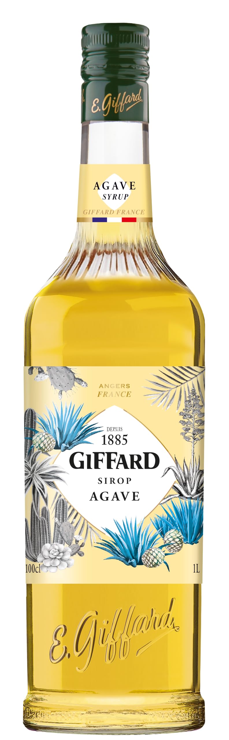 GIFFARD - Organic Agave Syrup Litre Bottle - Natural Sugar - Low Glycemic Index - For Natural Sweetener, Margaritas and other Classic Cocktails - 0.0% vol, 100cl