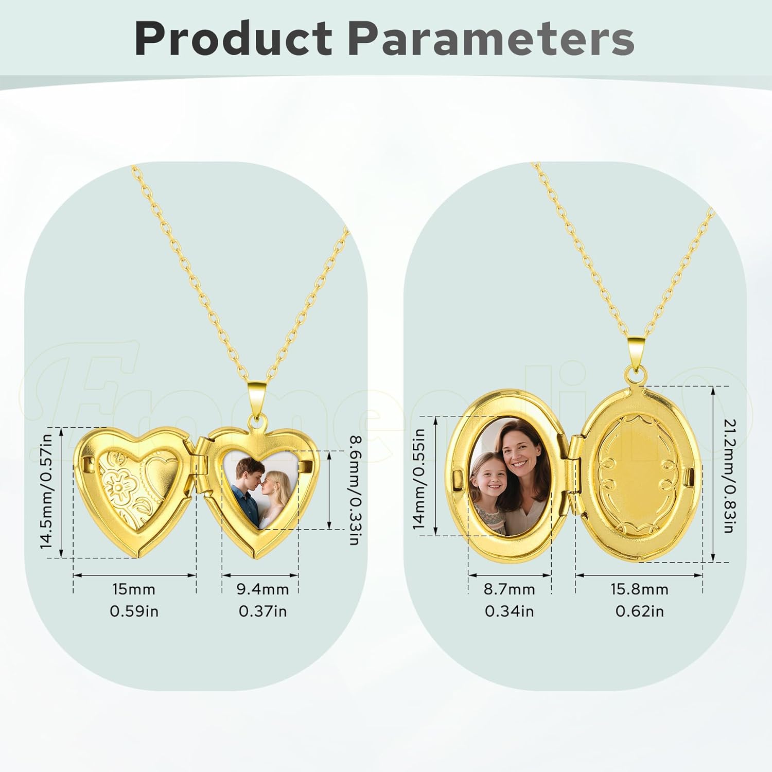 Framendino, 20 Pack Heart Oval Locket Pendants Photo Frame Charms for DIY Making Gold - Image 2