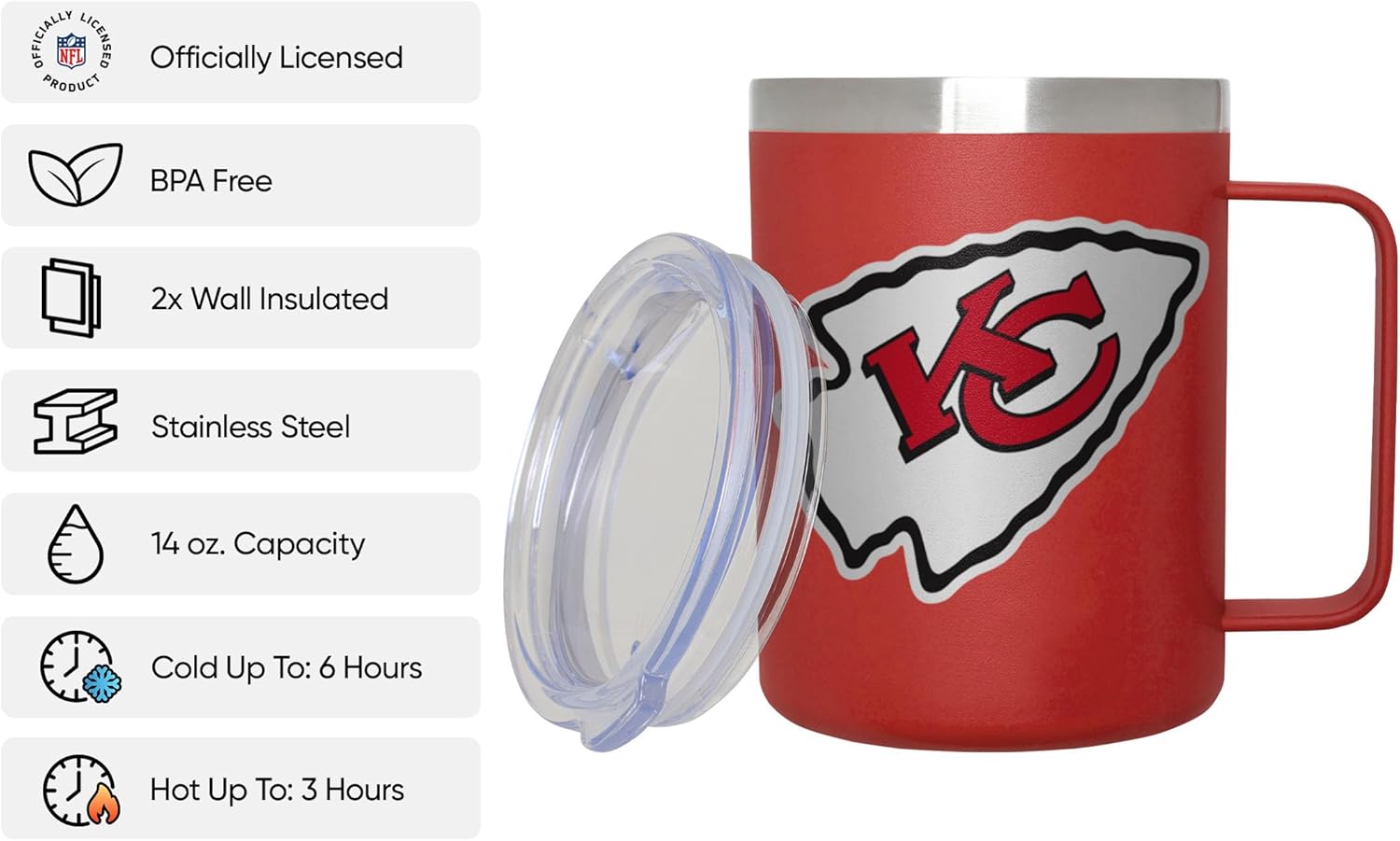 FOCO NFL unisex-adult NFL Team Color Insulated Stainless Steel 14oz Travel Mug w Lid - Image 2