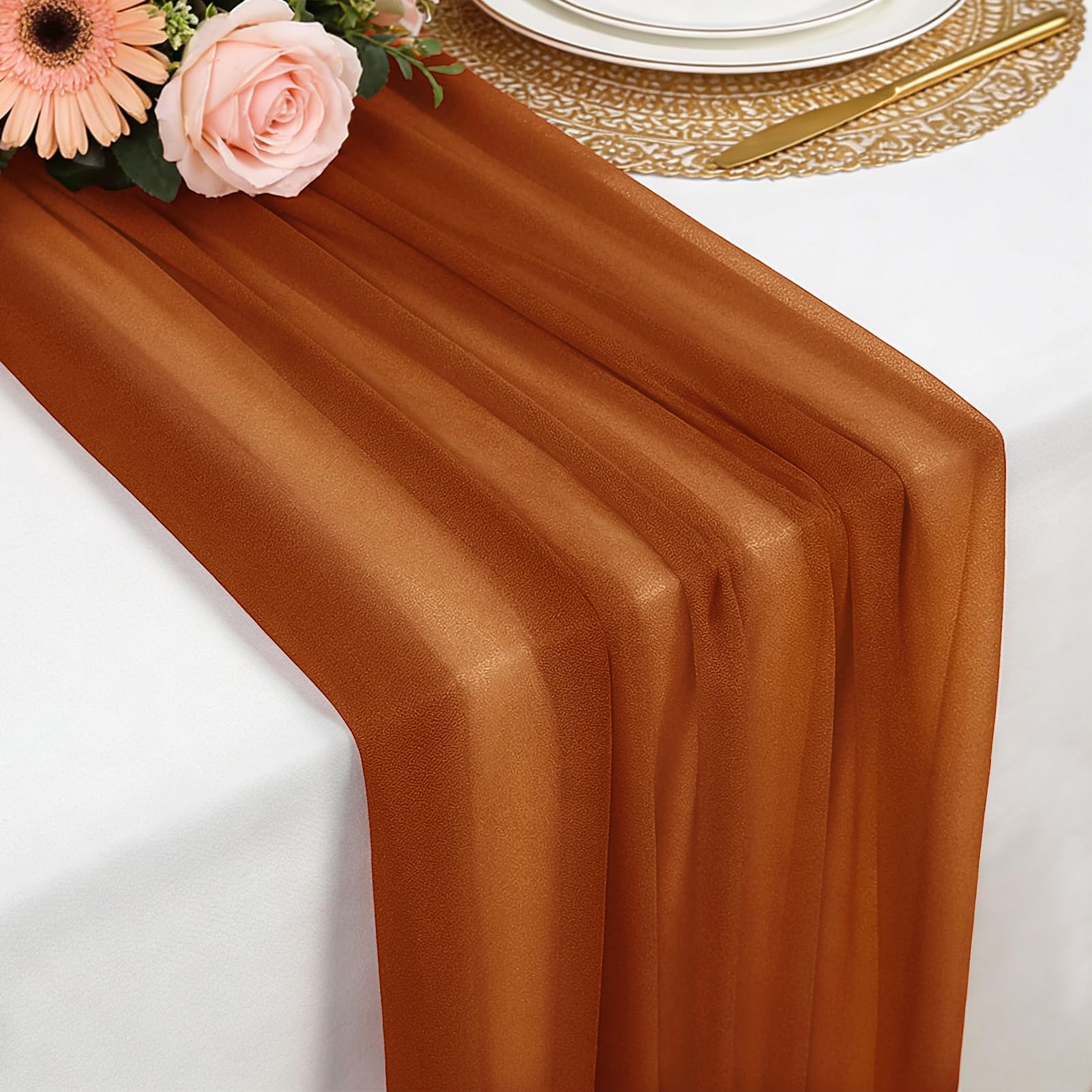 Chiffon Table Runner Caramel, 77 x 300 cm Soft and Comfortable Table Runner for Boho Wedding, Party, Baptism Decor, Baby Shower, Bridal Shower Kitchen Table Decoration