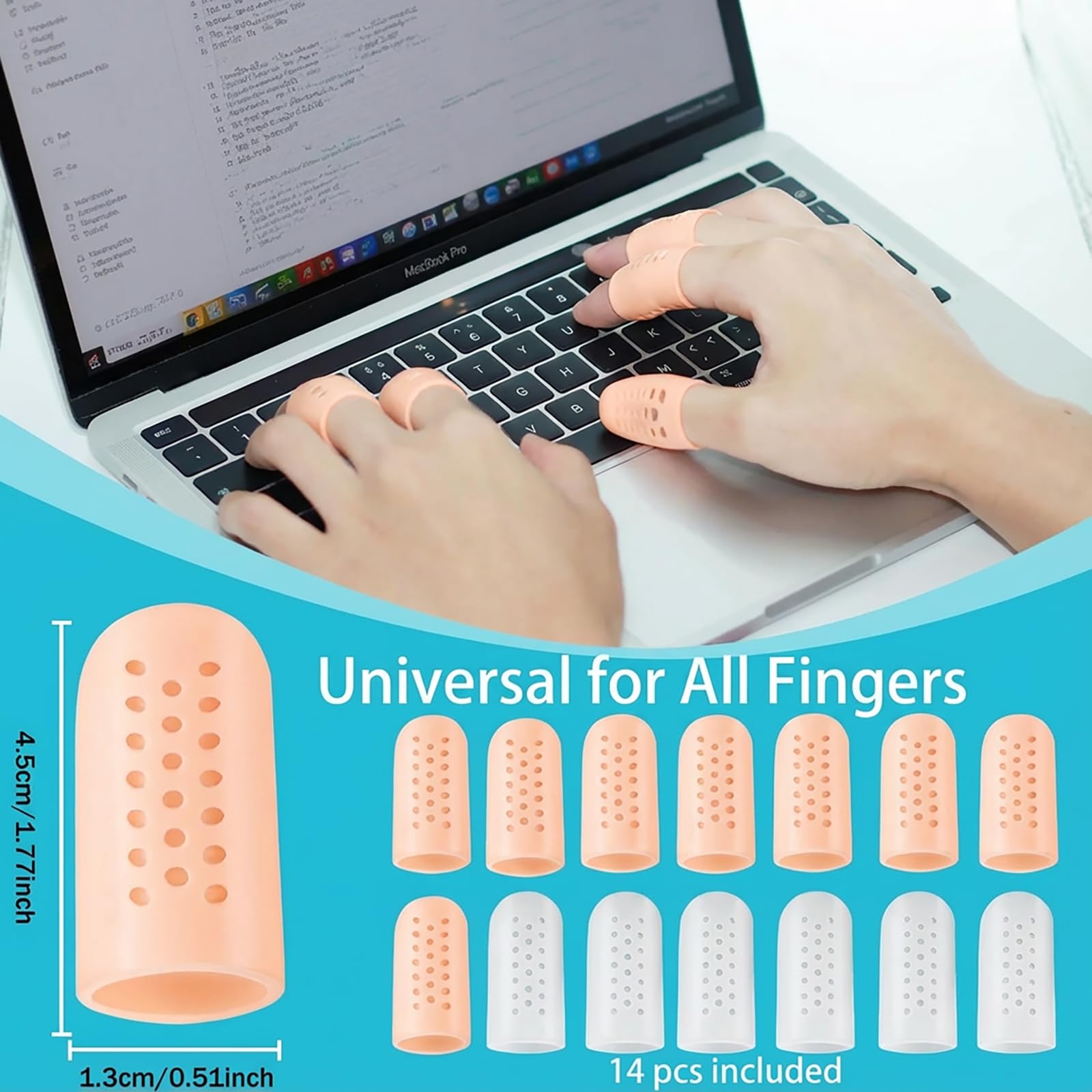 Doigtier Silicone pour Doigt - 14 Pièces Protege Doigt en Silicone Respirant Finger Sleeve Doigtiers en Gel, Protection pour Crevasses, Eczéma, Arthrose, Ampoules