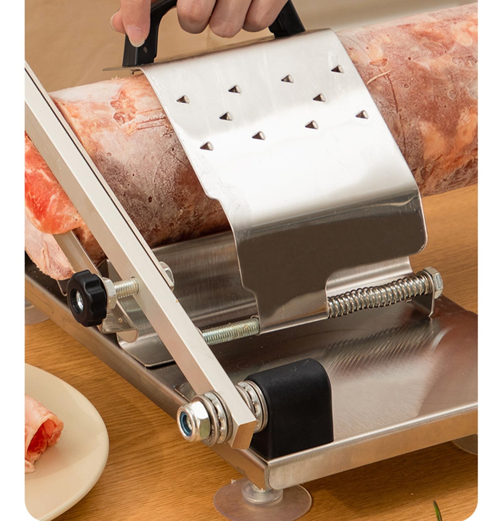 Affettatrice Manuale per Carne congelata Taglierina in Acciaio Inossidabile Macchina per Uso Domestico Cucina Commerciale Rotolo di Carne di Manzo Affettatrici per Amante