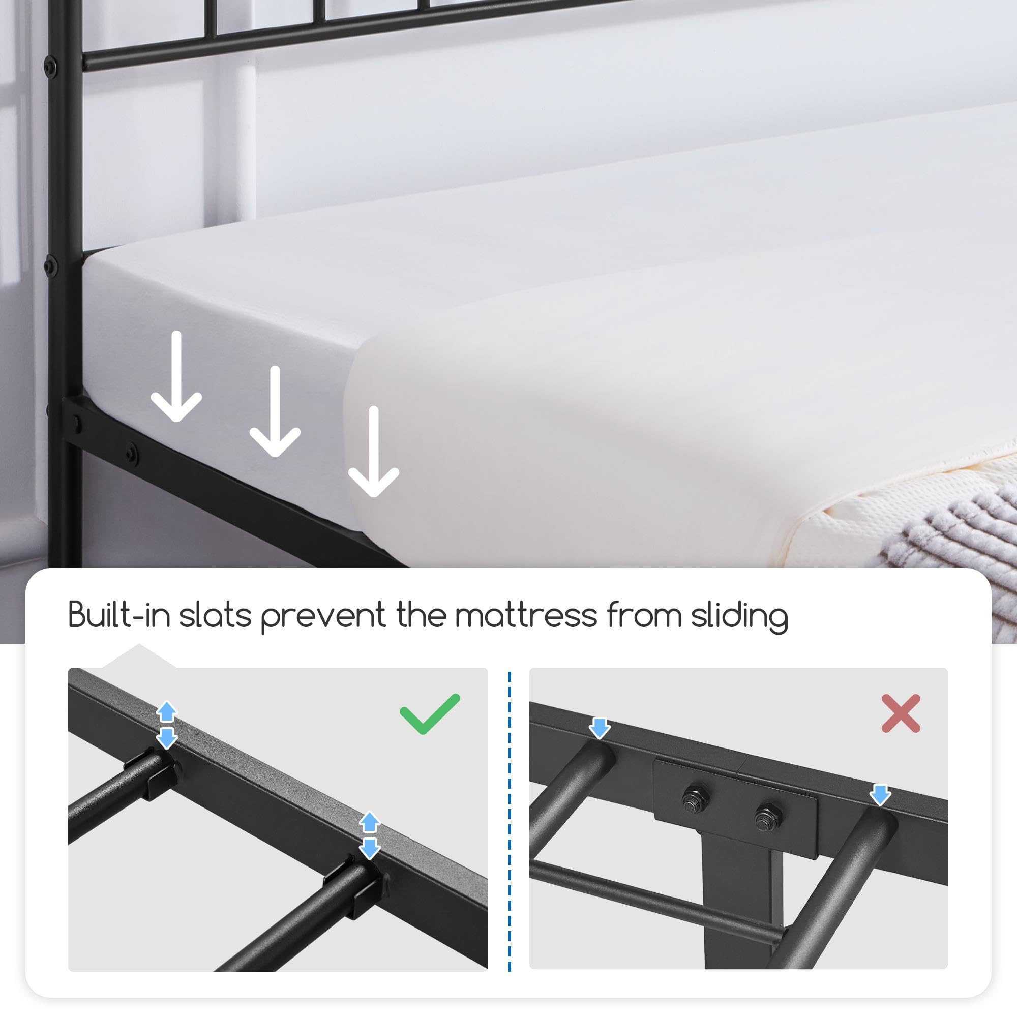 Yaheetech Metallbett 160 x 200 cm Bettrahmen mit Kopfteil Bettgestell aus Metall Gästebett mit Lattenrost für Schlafzimmer Gästezimmer Schwarz
