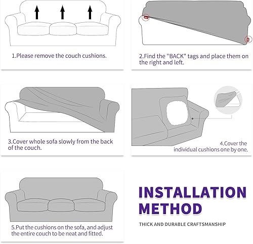 Miniatura 7 de ZNSAYOTX Fundas para sofá de 4 piezas, con elastano de alta elasticidad, fundas para sofá de 3 cojines, protector de muebles de jacquard con cuadros