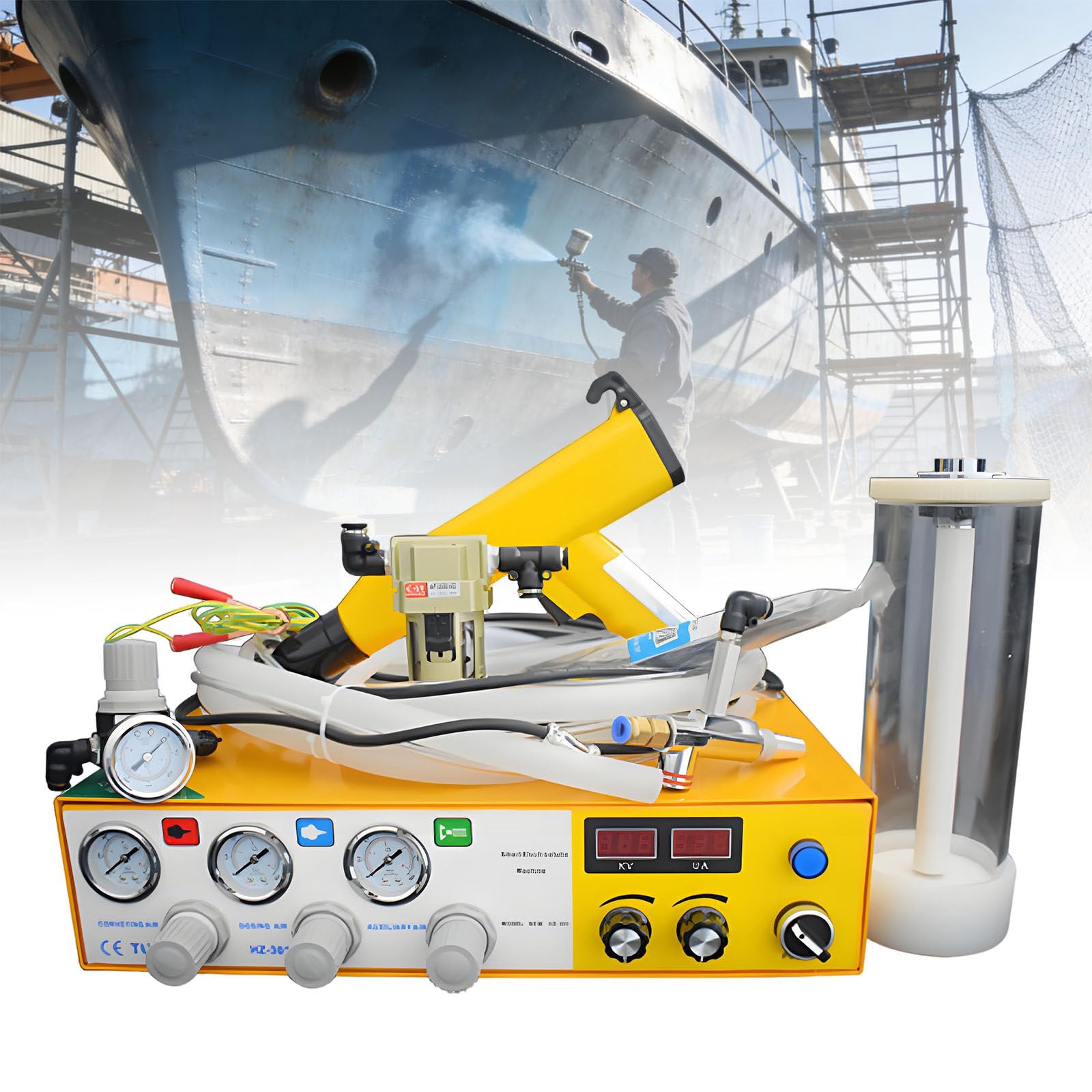 Ymnogjie Electrostatic Powder Coating Machine,Paint Gun Powder Coating System Machine,Powder Coating Kit with Foot Switch,for DIY Painting of Cars,Houses