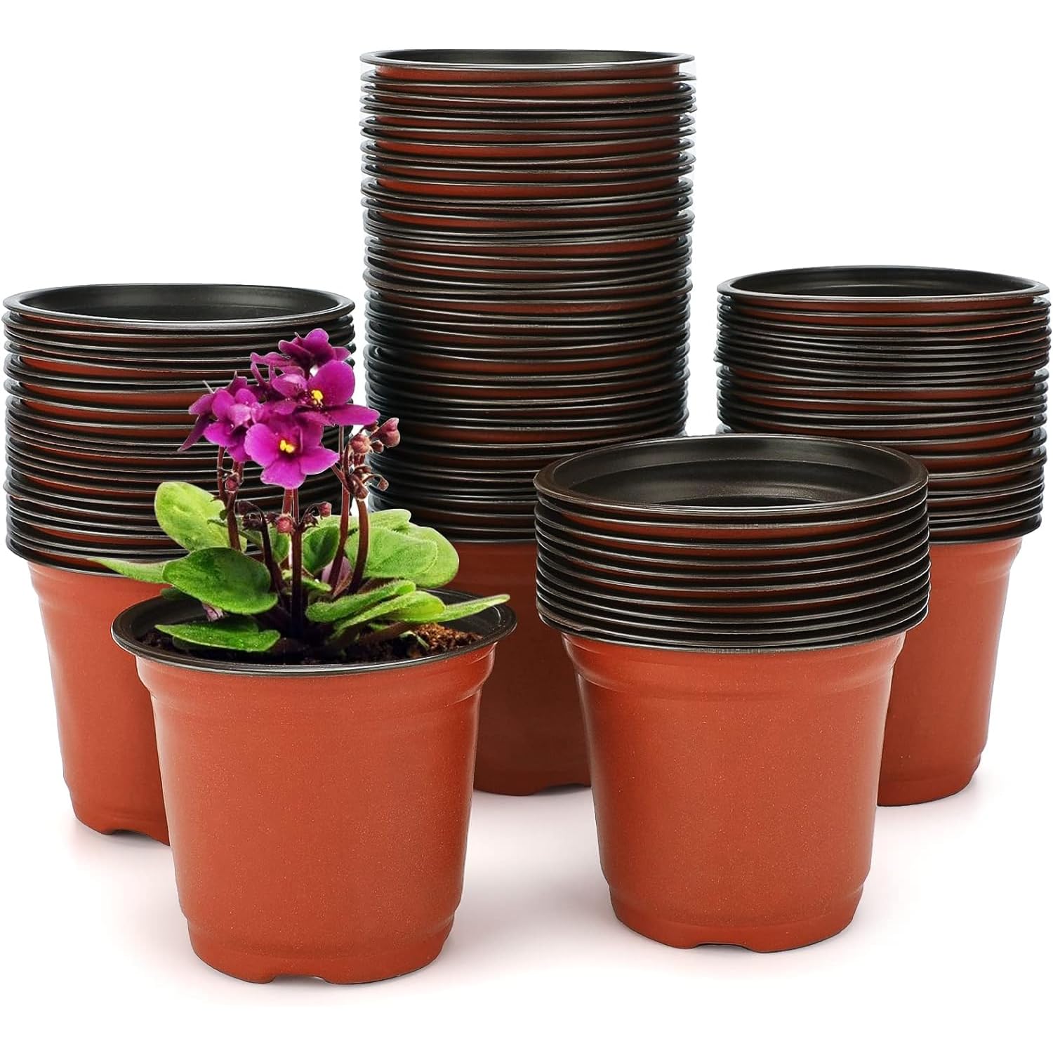 FS-PINGXIANG 200 Pack Plastic Plant Pots, 9cm Reusable Seed Starting Pot Flower Nursery Pot Plant Container for Seedlings, Vegetables, Succulents, Transplanting