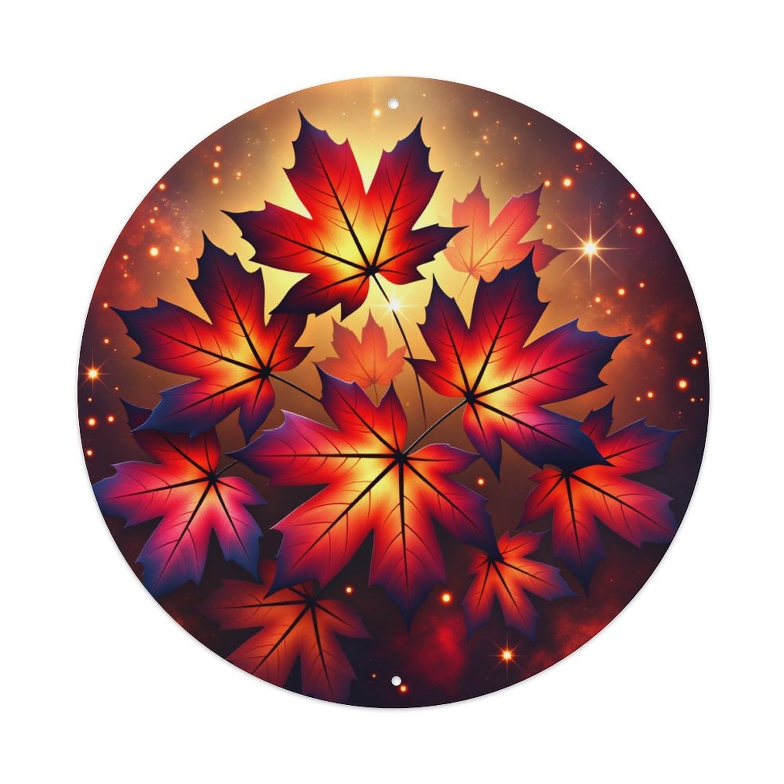 Autumn Leaves Glowing Stars Background Round Tin Sign Vintage Style Metal Sign Home Bar Garden Wall Plaque Decor Metal Poster 8x8 Inch