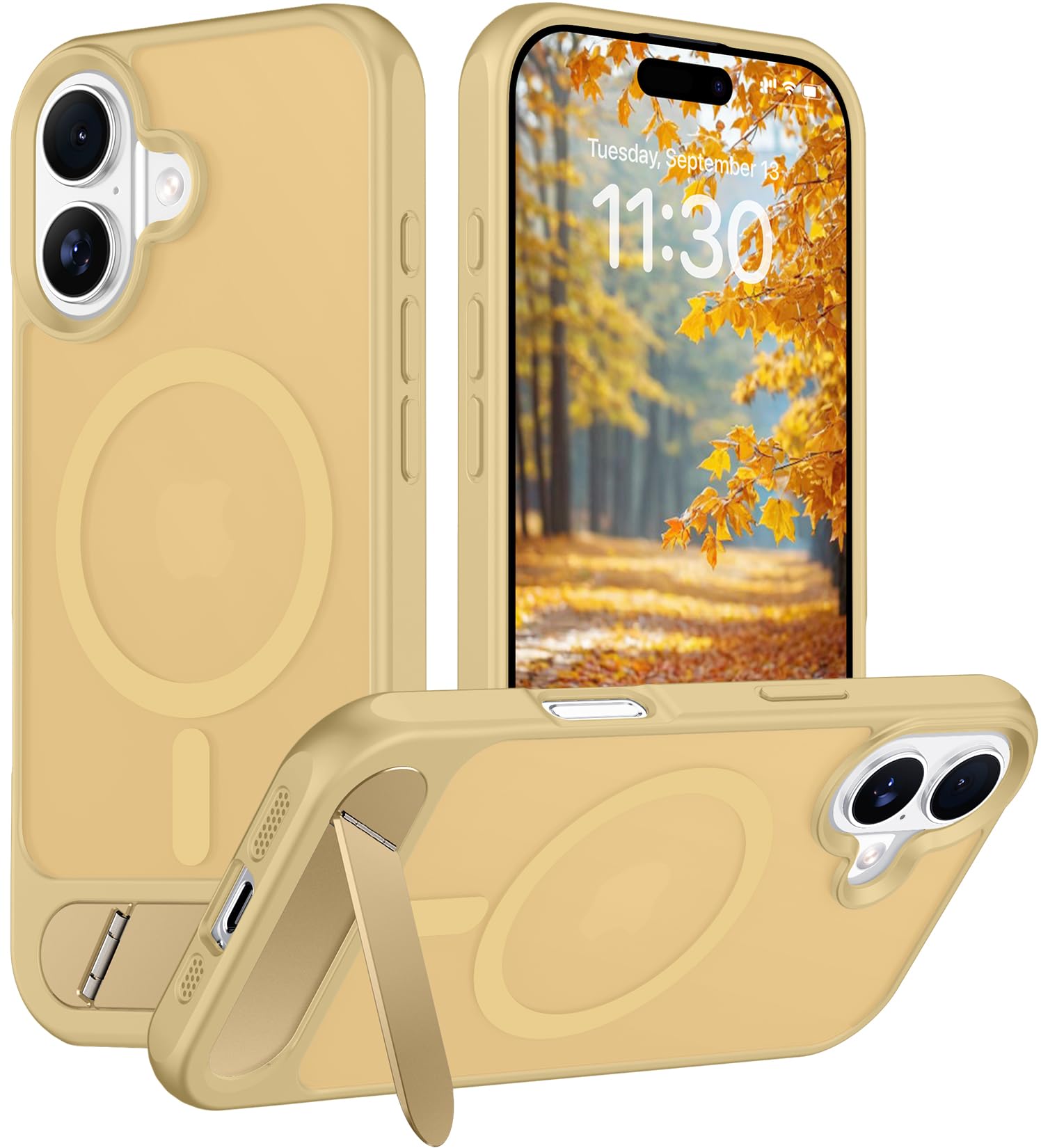 Temdan Designed for iPhone 17 Case, [Built-in Invisible Kickstand][Compatible with MagSafe][Military Grade Shockproof] Slim Translucent Matte Phone Case 6.3 inch (Light Brown)