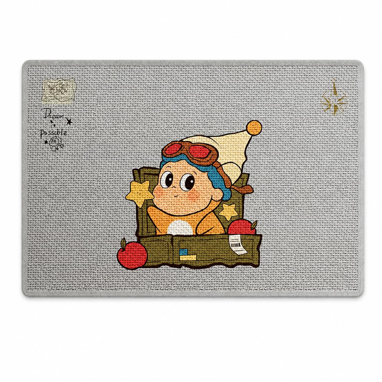 Tapis Bain Antidérapant Imprimé, Étoile Ours Gris Clair, 80x120cm