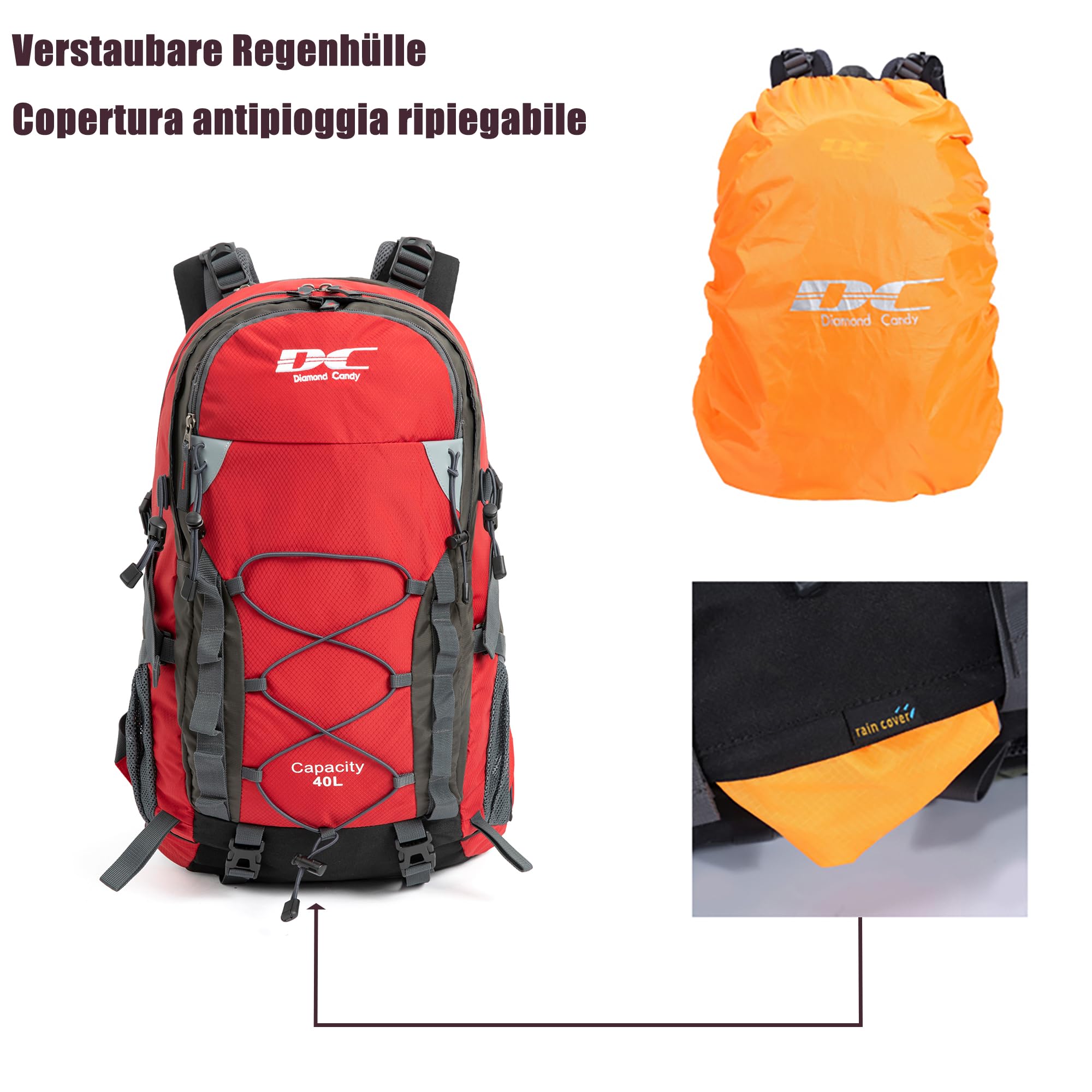 Sac à Dos Randonnée Homme Femme Sac a Dos Voyage 40L Sac à Dos Imperméable avec Housse de Pluie