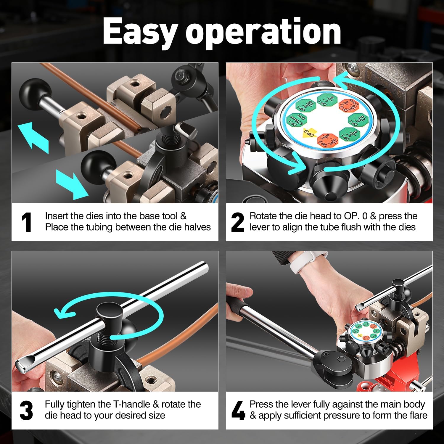 DNA Motoring Professional Brake Line Flaring Tool Kit, 45 Degree Single, Double & Bubble Flares for 3/16", 1/4", 5/16", 3/8" Metal Steel Copper Tubing for Brake Repair Tubing Flaring, TOOLS-00820