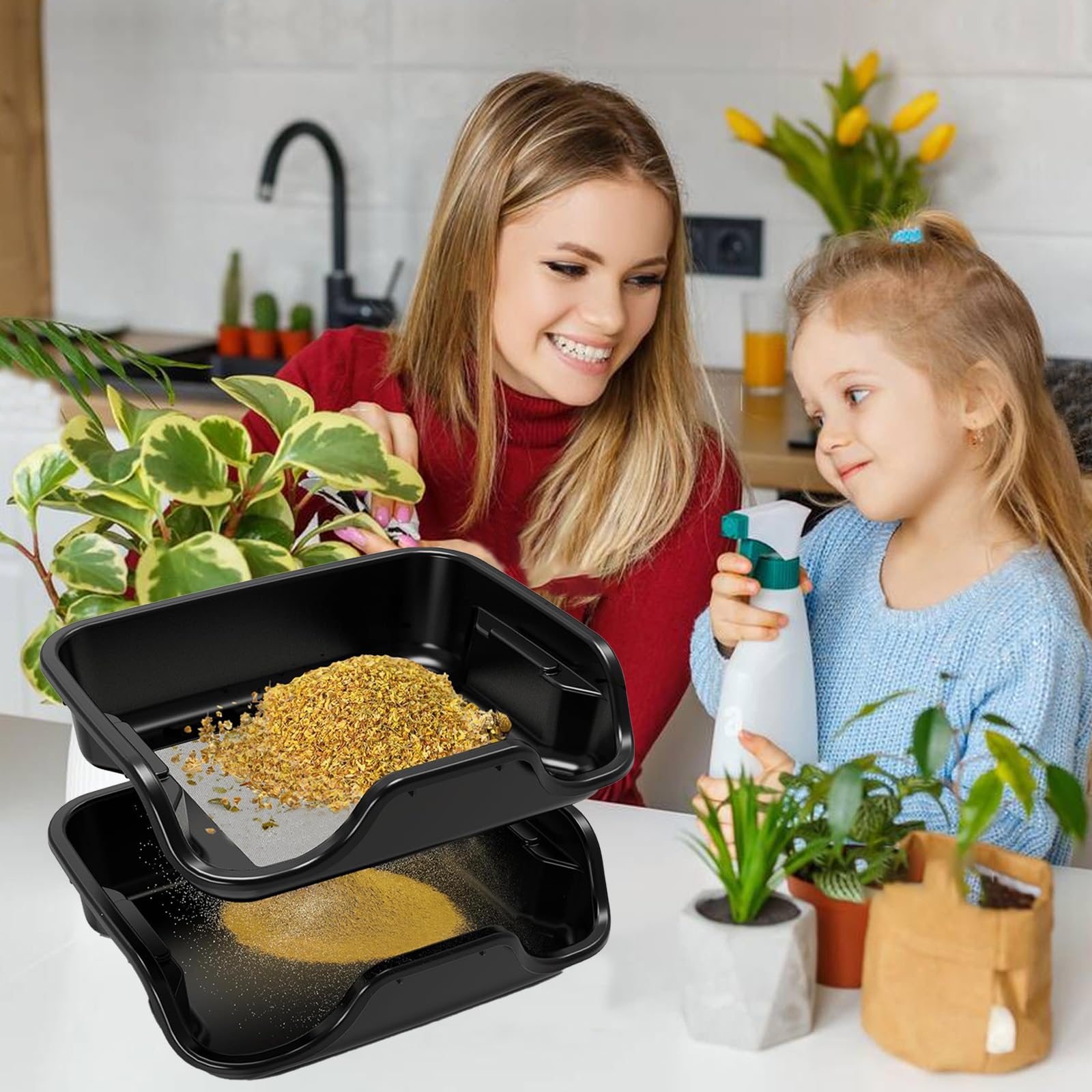 Premium Trim Bin Set mit 150 Mikron Pollensieb,Ergonomische Trimmschale & Trim Tray inkl,2 Scheren,Lupe & Bürste,Trimming Tray für Pollen and Herbs,Trimm Schale,Trimmschale mit Trimmscheren und Netz