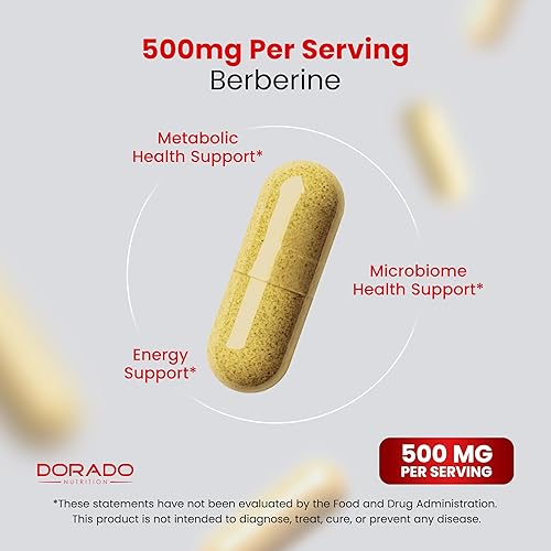 Miniatura 4 de Suplemento de berberina de 500 mg por porción (60 cápsulas) Berberina HCL para apoyo a la salud intestinal para hombres y mujeres - Suplementos