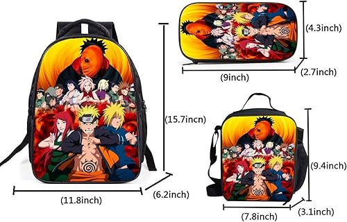 Miniatura 2 de YUJBNKA Nar.uto - Mochilas escolares para niños, niñas, adolescentes, bebés, niños, bolsa de libros para estudiantes con estuche y lonchera