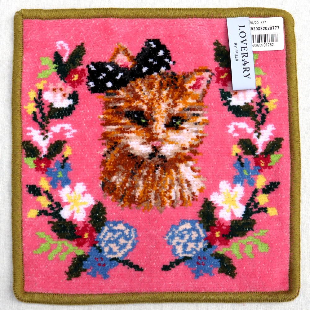 Amazon.co.jp: フェイラー ハンカチ 21cm × 21cm ねこ柄 ピンク