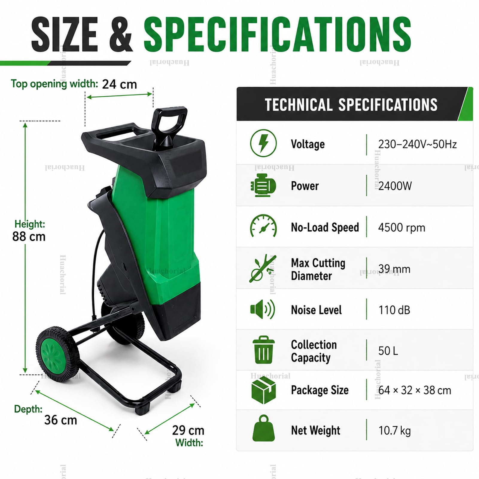 Broyeur de Végétaux Électrique 2400W pour Branches Et Feuilles