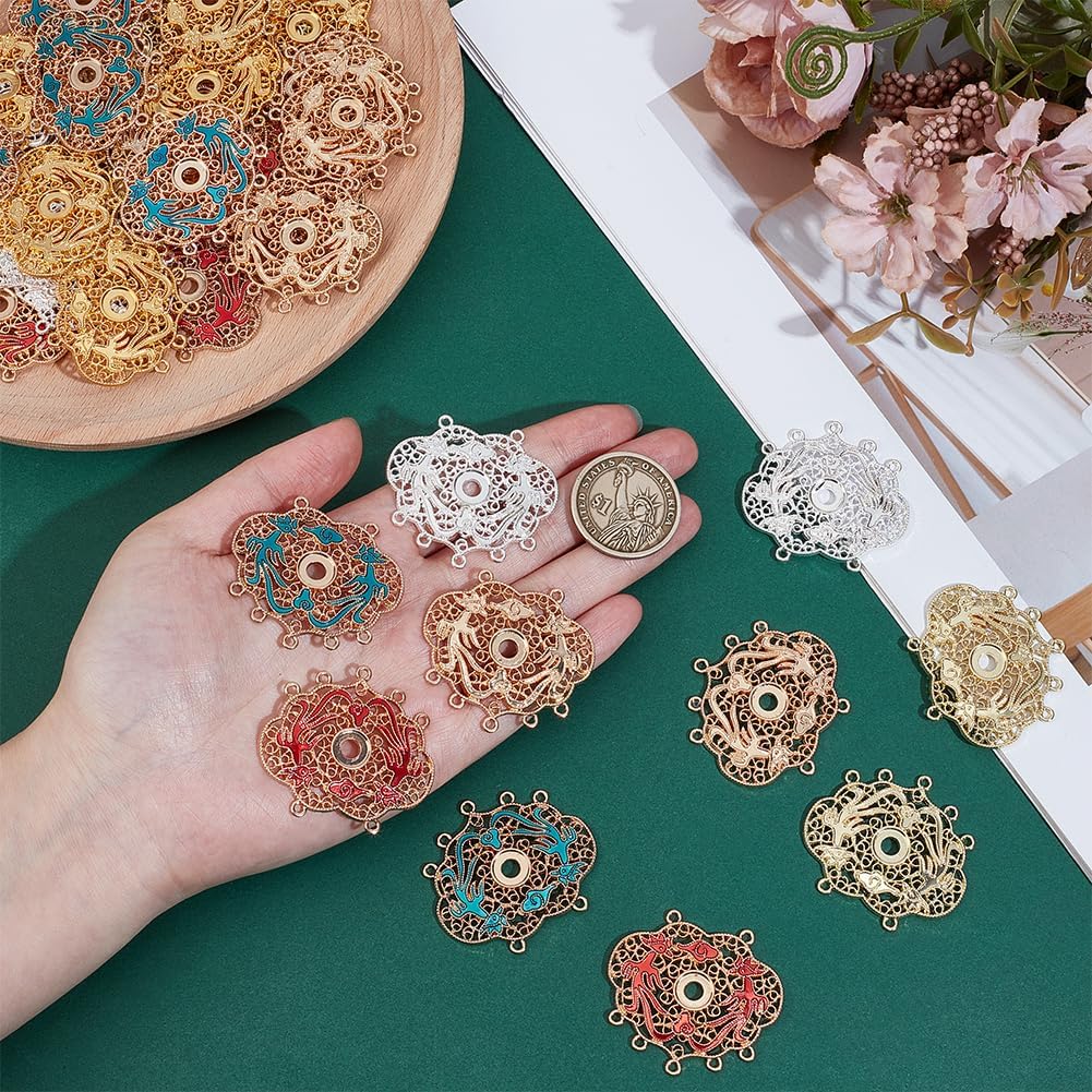 PH PandaHall 36pcs 6 Colors Chandelier Component Links Charms, Vintage Earring Chandelier Filigree Pendants Findings Cloud with Phenix Connector Cabochon Settings for Craft Jewelry Making, 3.7x4.1cm - Image 4