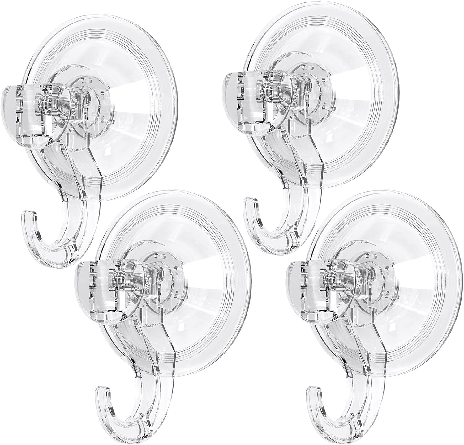Suction Hooks, 4 Pack Clear Reusable Heavy Duty 3KG Vacuum Suction Cup Hooks, Plastic Smooth Wall Hangers Vacuum Seamless Sucker Hook for Bathroom Kitchen Window Bags Coats Caps Towel