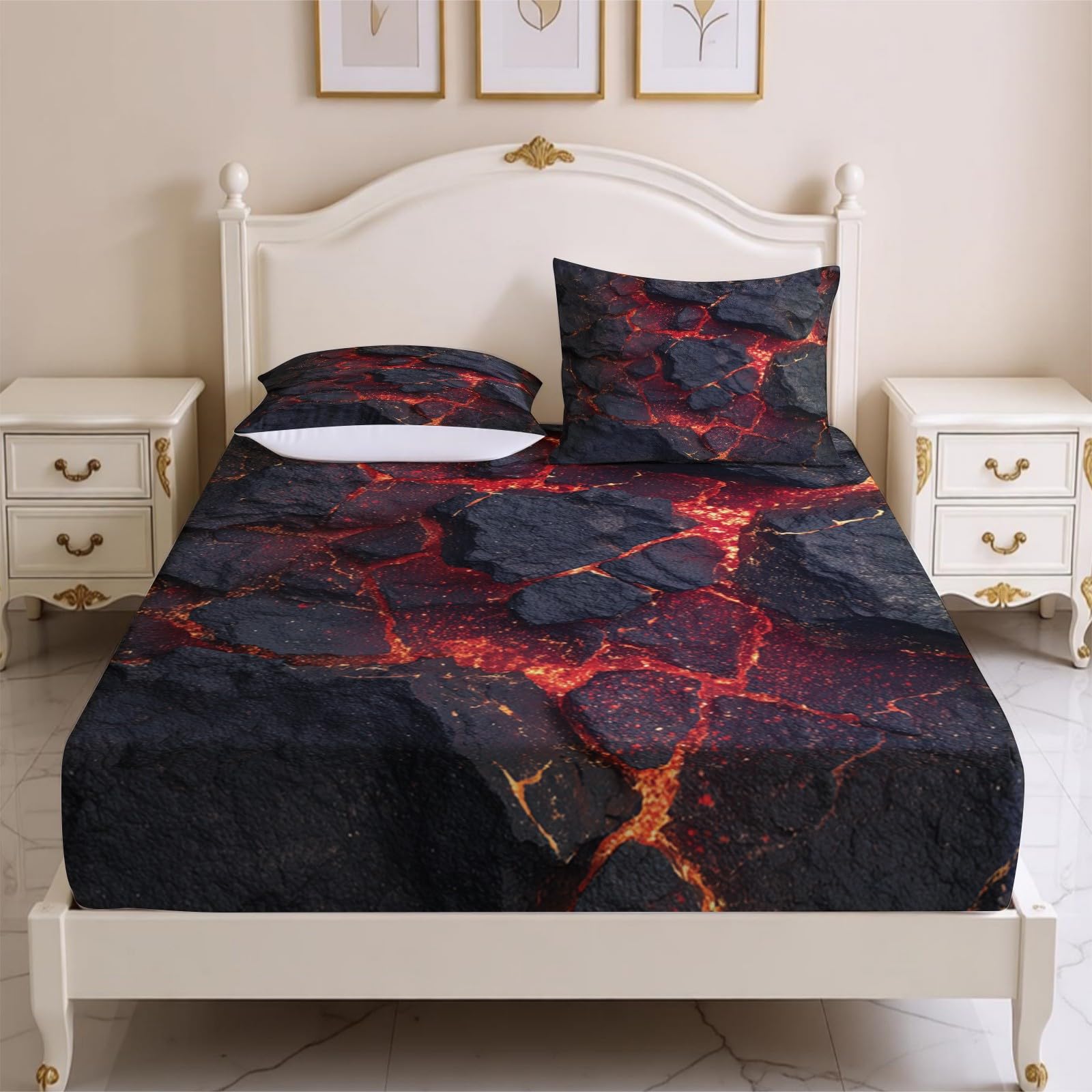 Lenzuolo con Angoli 180 x 200 cm Microfibra Texture della lava Lenzuolo Sotto Elasticizzato Profondo 25 cm rosso per Singolo e Matrimoniale