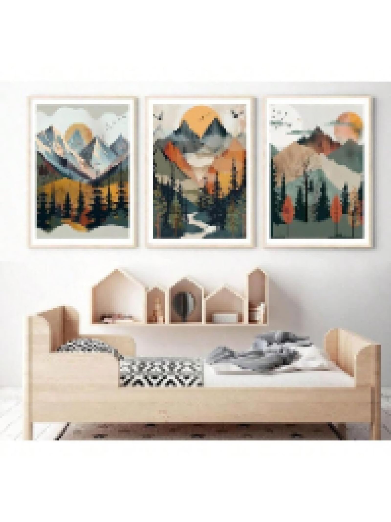 Mountain wall art boho abstract sunset prints on canvas landscapes las posters watercolor nature images paintings 80x120cmx3 no frame