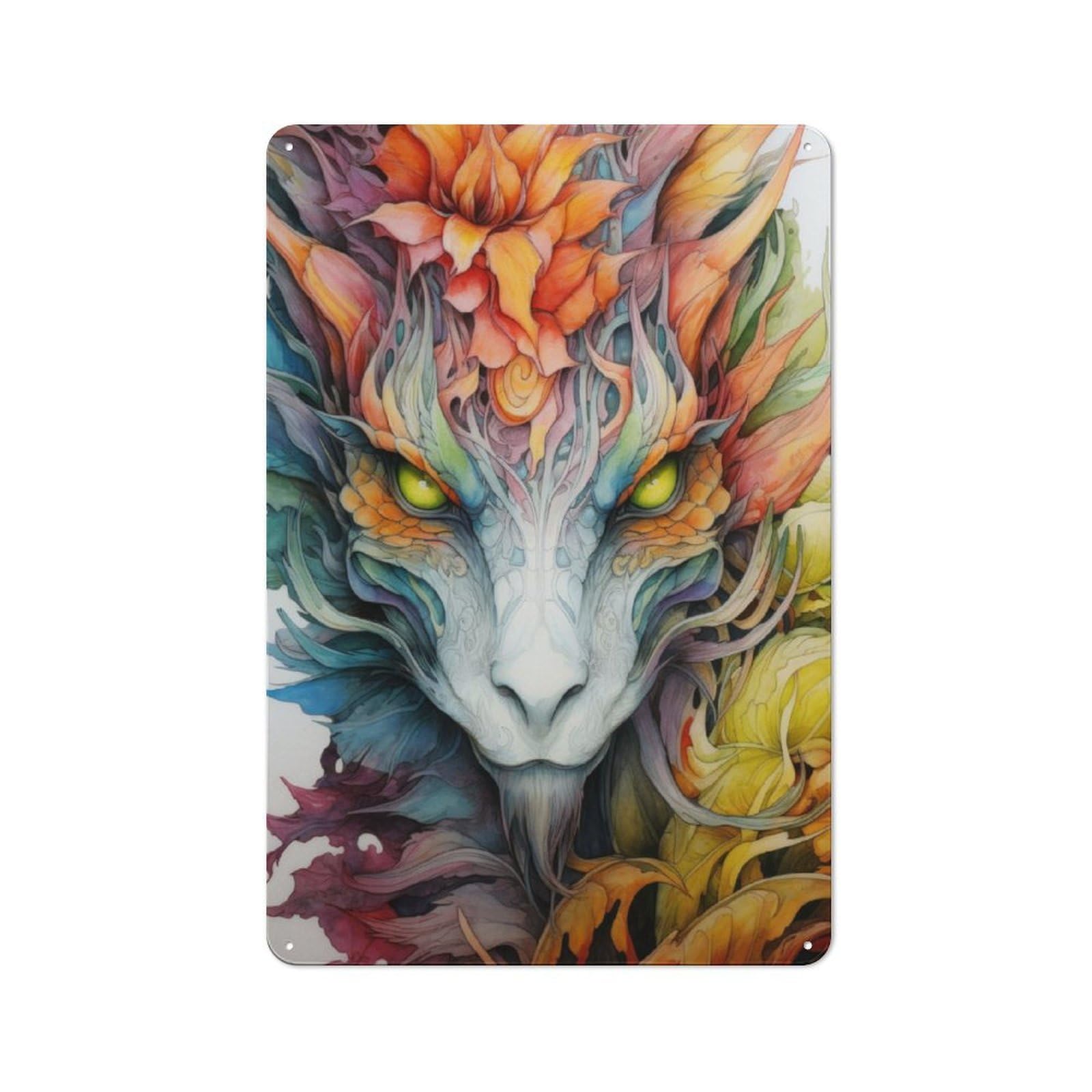 Dragon Close Up Portrait Understated Metal Wall Decor 30x20cm, Decorative Metal Sign for Workspace, Cafe, Shop Or Desk Area