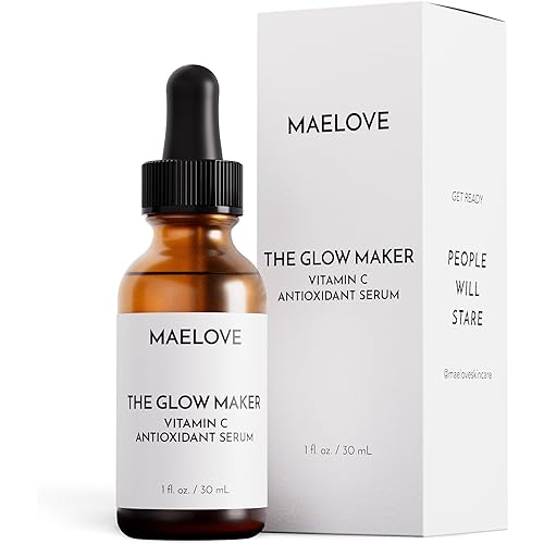 MAELOVE Glow Maker Vitamin C Serum with Vitamin E, Ferulic Acid & Hyaluronic Acid, Award-Winning Brightening and Hydrating Facial Serum, Unscented, 1.0 fl oz