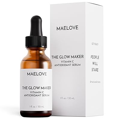MAELOVE Glow Maker Vitamin C Serum with Vitamin E, Ferulic Acid & Hyaluronic Acid, Award-Winning Brightening and Hydrating Facial Serum, Unscented, 1.0 fl oz