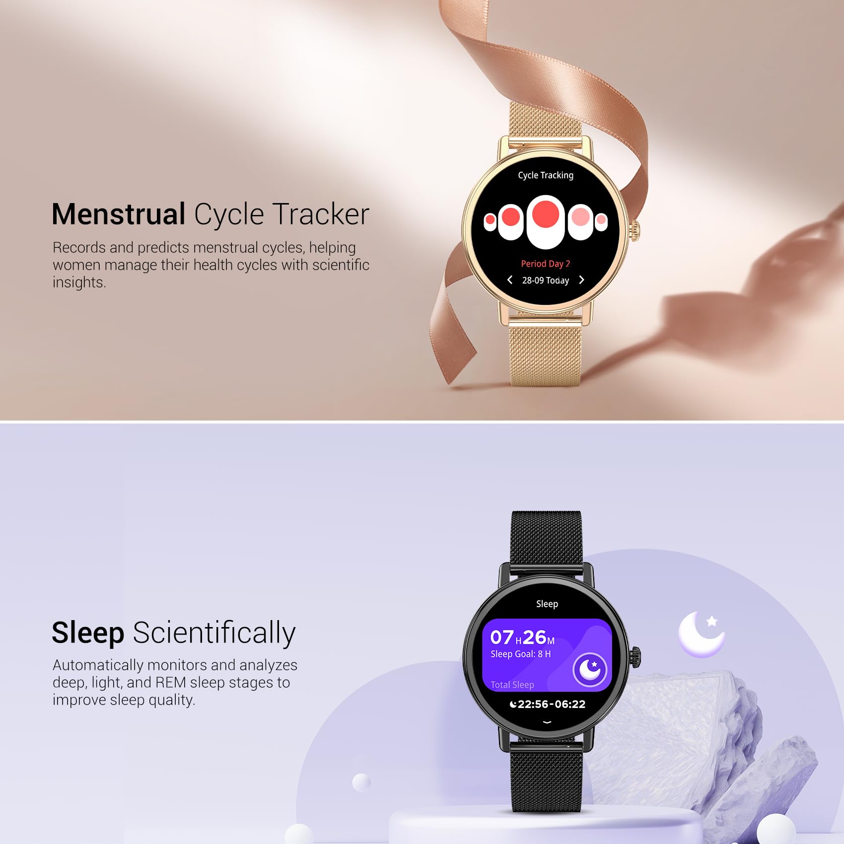 Blackview Smartwatch Damen, 1,26 Zoll Runde Fitnessuhr mit Pulsmesser, Schlafmonitor, SpO2, Schrittzähler & Aktivitätstracker, IP67 Armbanduhr, Uhr für Sport, Arbeit & Alltag, Android & iOS, Gold