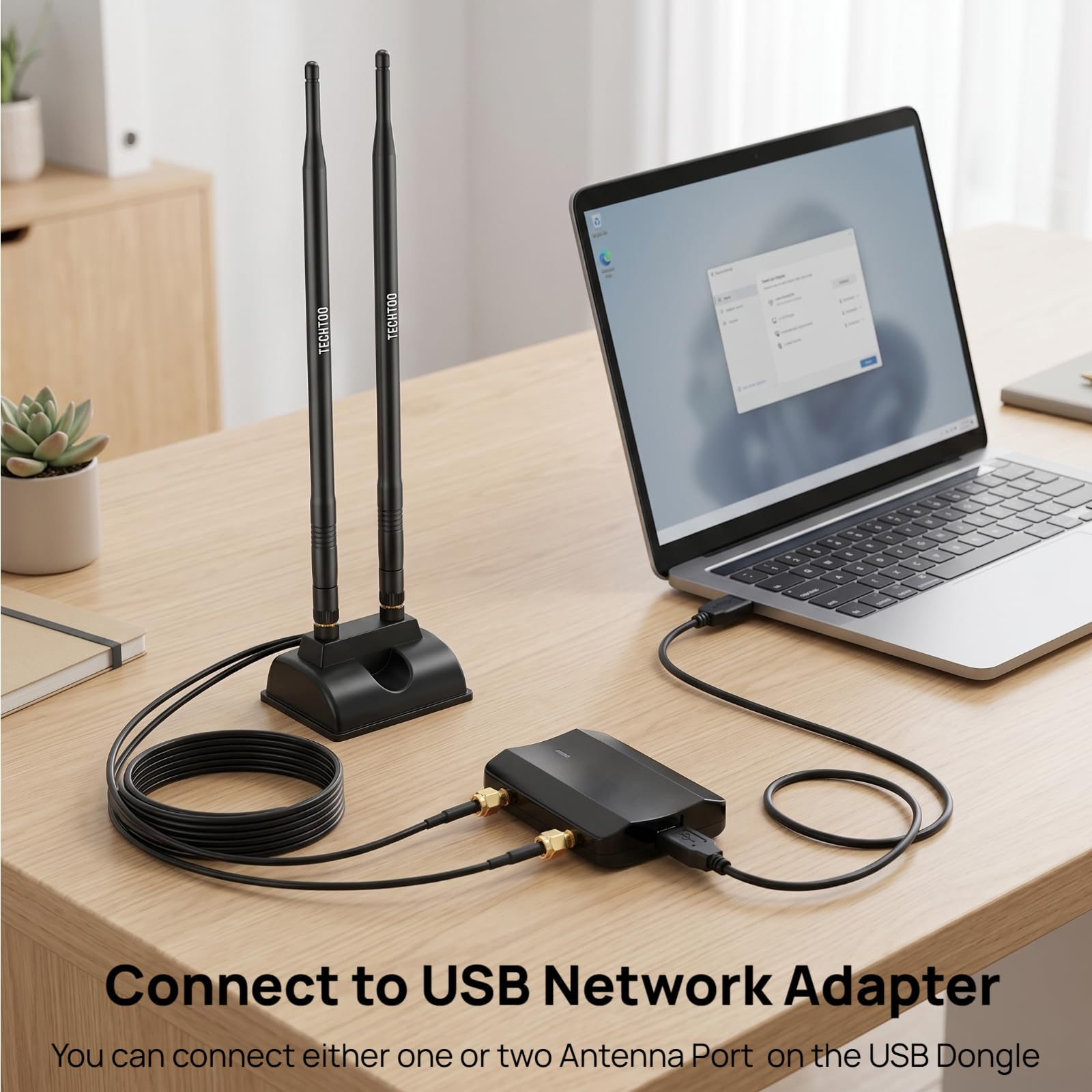TECHTOO Antenne WiFi 9 dBi 2,4 GHz Connecteur RP-SMA avec base magnétique et câble d'extension de 1,2 m pour PC de bureau, ordinateur de bureau, carte réseau sans fil, carte réseau sans fil, carte