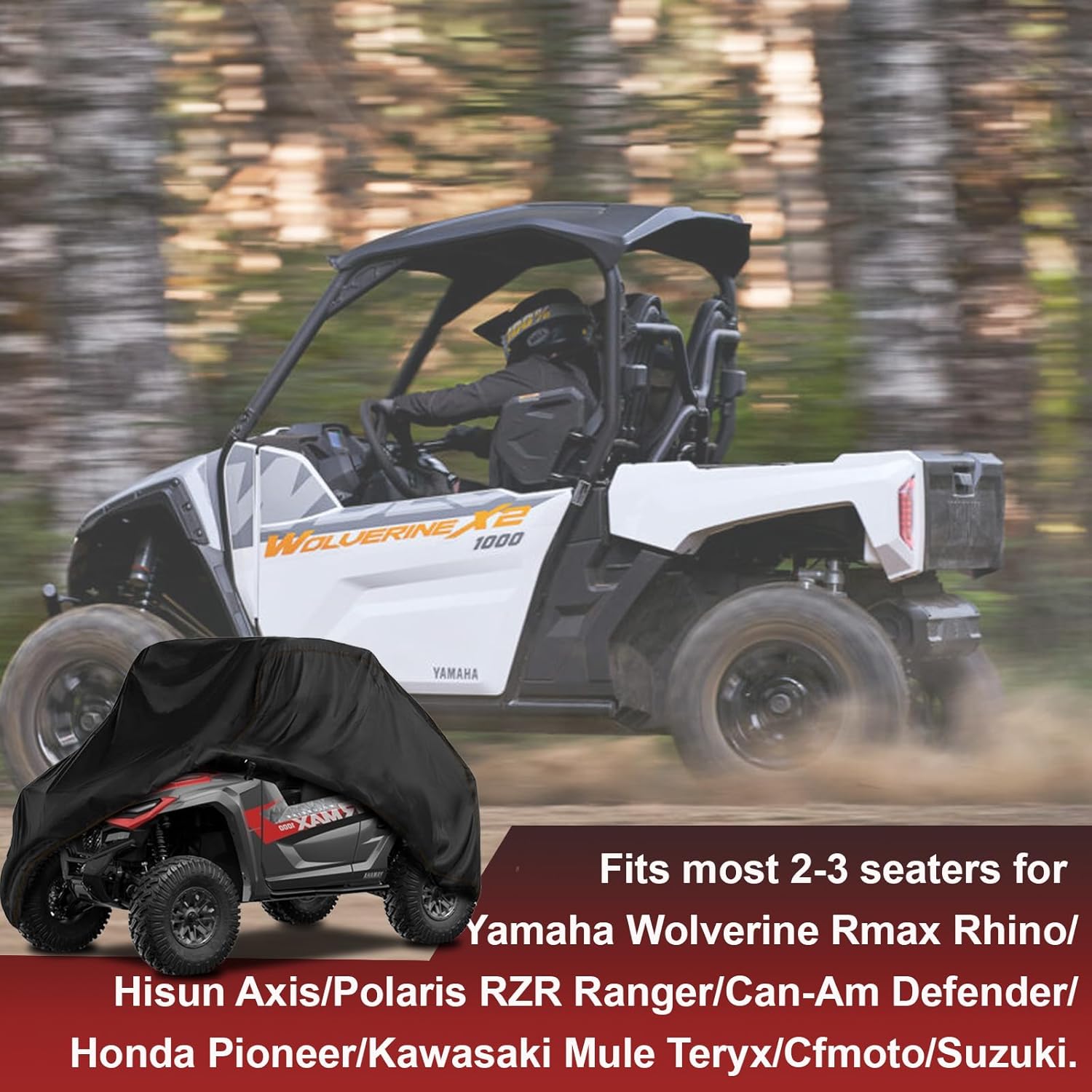 UTV Cover 2 Seater Waterproof 420D All-Weather Compatible with Yamaha Wolverine x2 850 1000 Rhino 450 660 700 YXZ1000R Ranger 500 570 800 Side by Side Covers Outdoors UTV Accessories