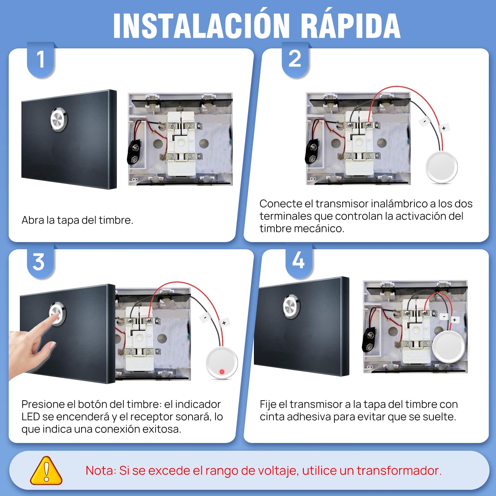 Conjunto de Extensión de Señal Inalámbrica PHYSEN, Amplificador de Timbre y Campana, Reenvío de Timbre para Timbre Existente, Timbre para Dormitorio, Ático y Sótano, 1 Repetidor de Señal 1 Receptor