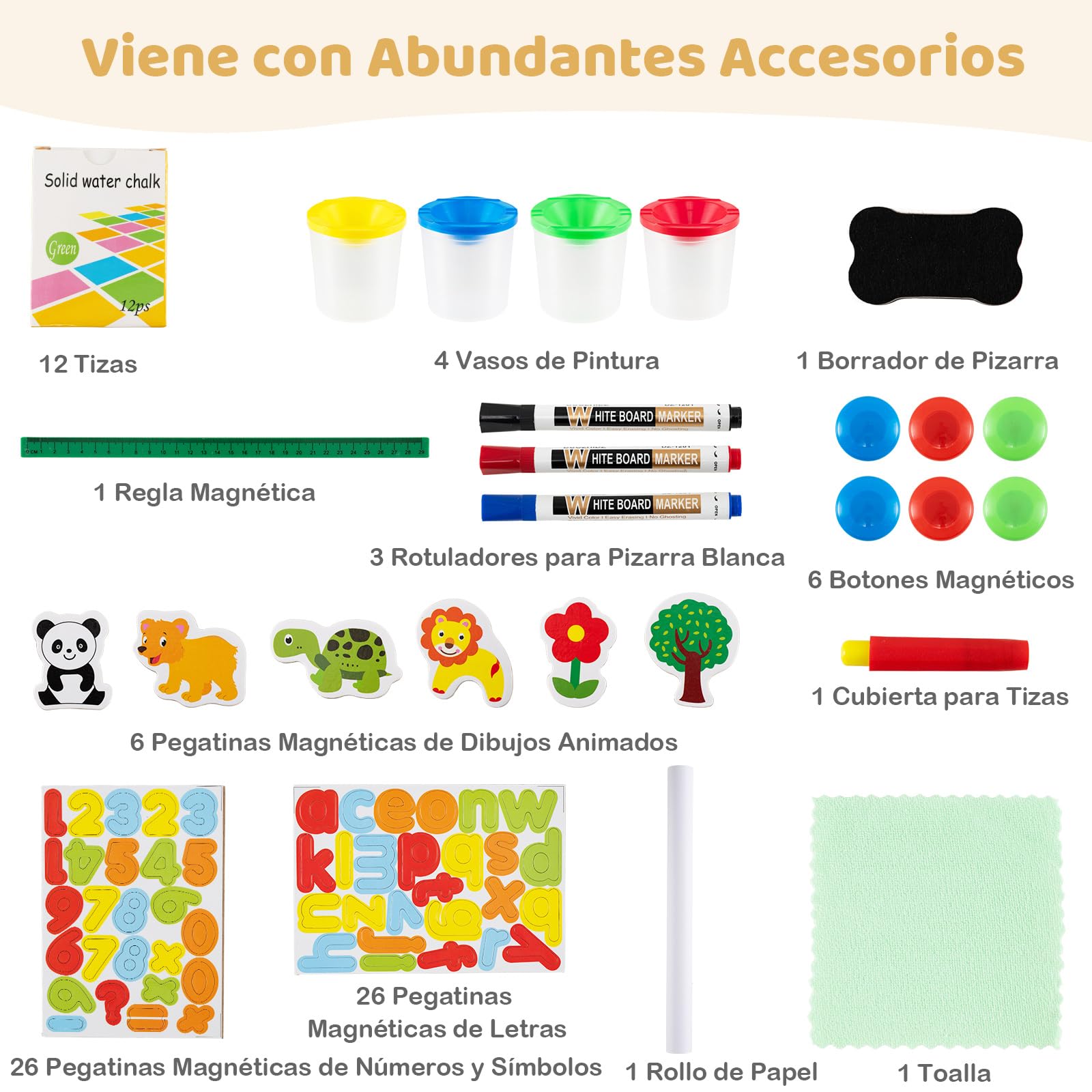 COSTWAY 3 en 1 Pizarra Caballete Infantil, Caballete Plegable con Pizarra Magnética de Doble Cara, Rollo de Papel, Altura Ajustable, Pizarra Magnética Infantil