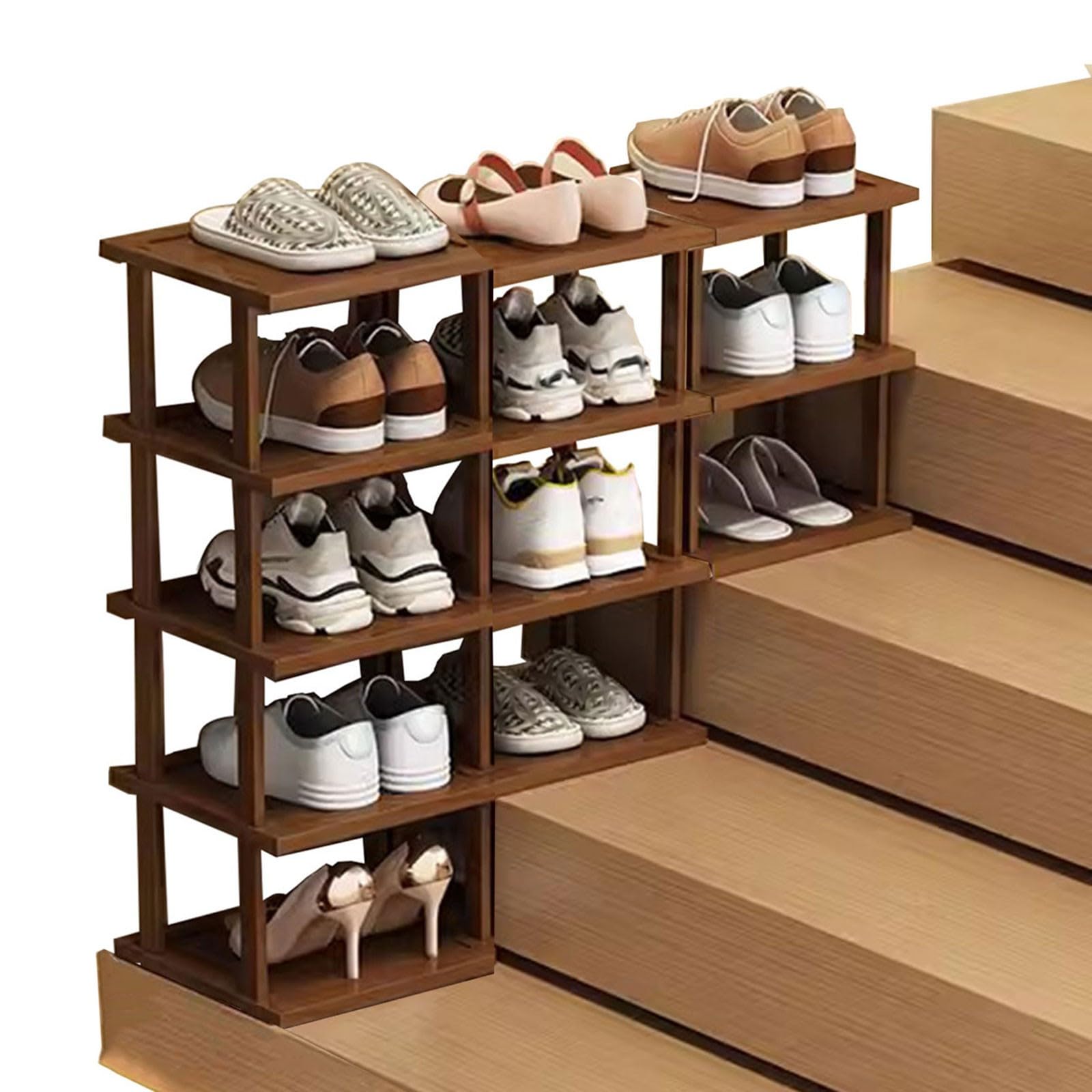 Zapatero Escalera Vertical Estrecho, Estante De Zapatos De Bambú, Zapatero Entrada Recibidor Ahorro de Espacio Robusto y Elegante, para Pasillos Entrada del Dormitorio(Size:5+4+3 Tier)