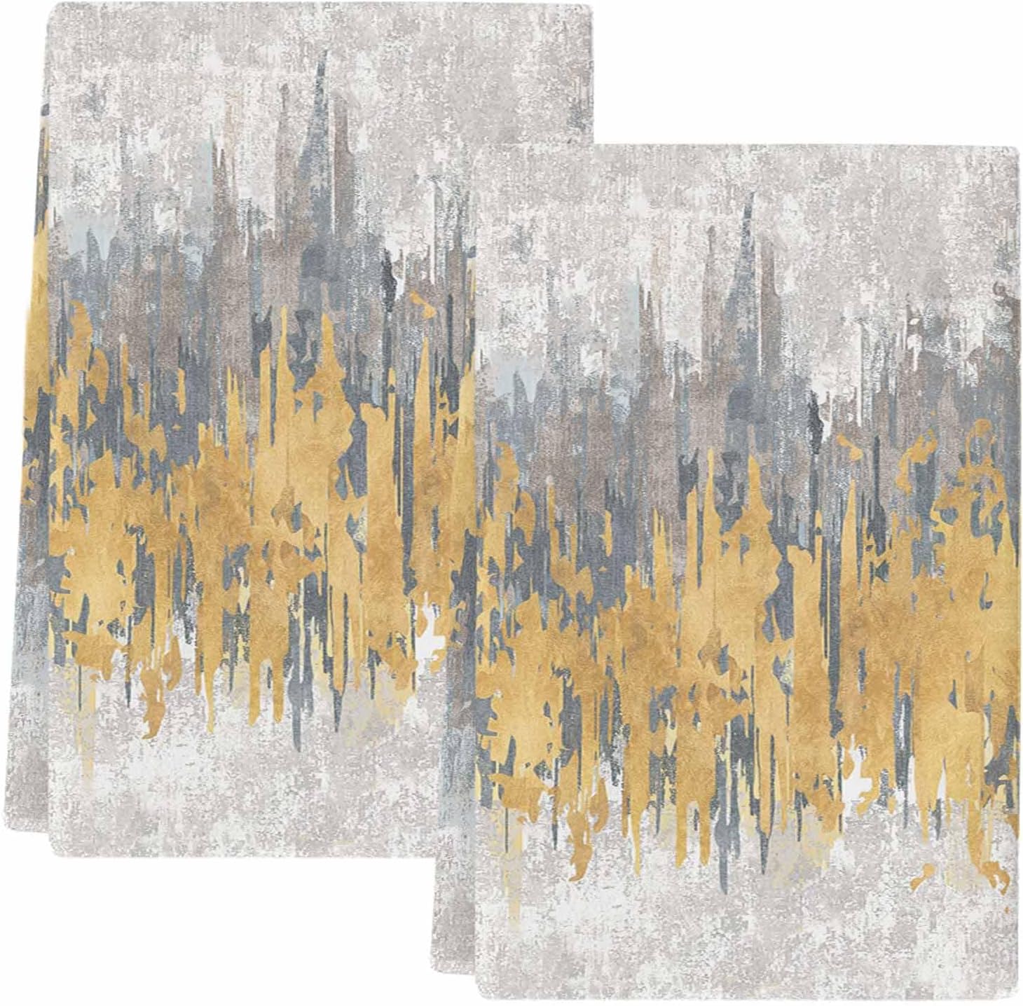Kitchen Towels Set of 2, Yellow Grey Abstract Microfiber Dish Towels for Kitchen, Gradient Geometric Graffiti Modern Art Quick Dry Dish Cloths for Washing Dishes 18x28 Inches