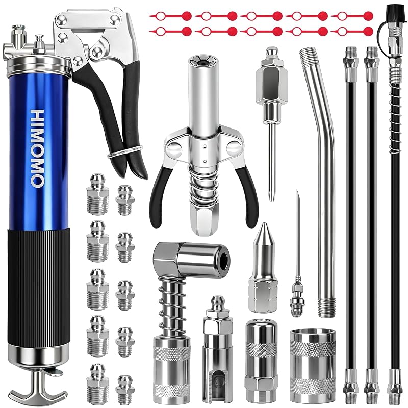Kit de Engraxadeira Manual HIMOMO com Pegador Tipo Pistola, 7000 PSI, Capacidade de 397 g e 33 Peças
