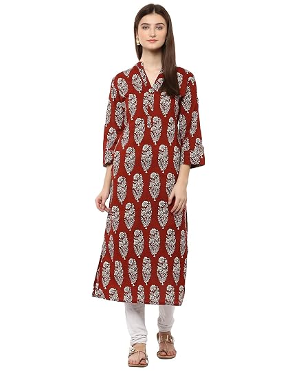 Buy Jaipur Kurti Cotton Brown Floral 