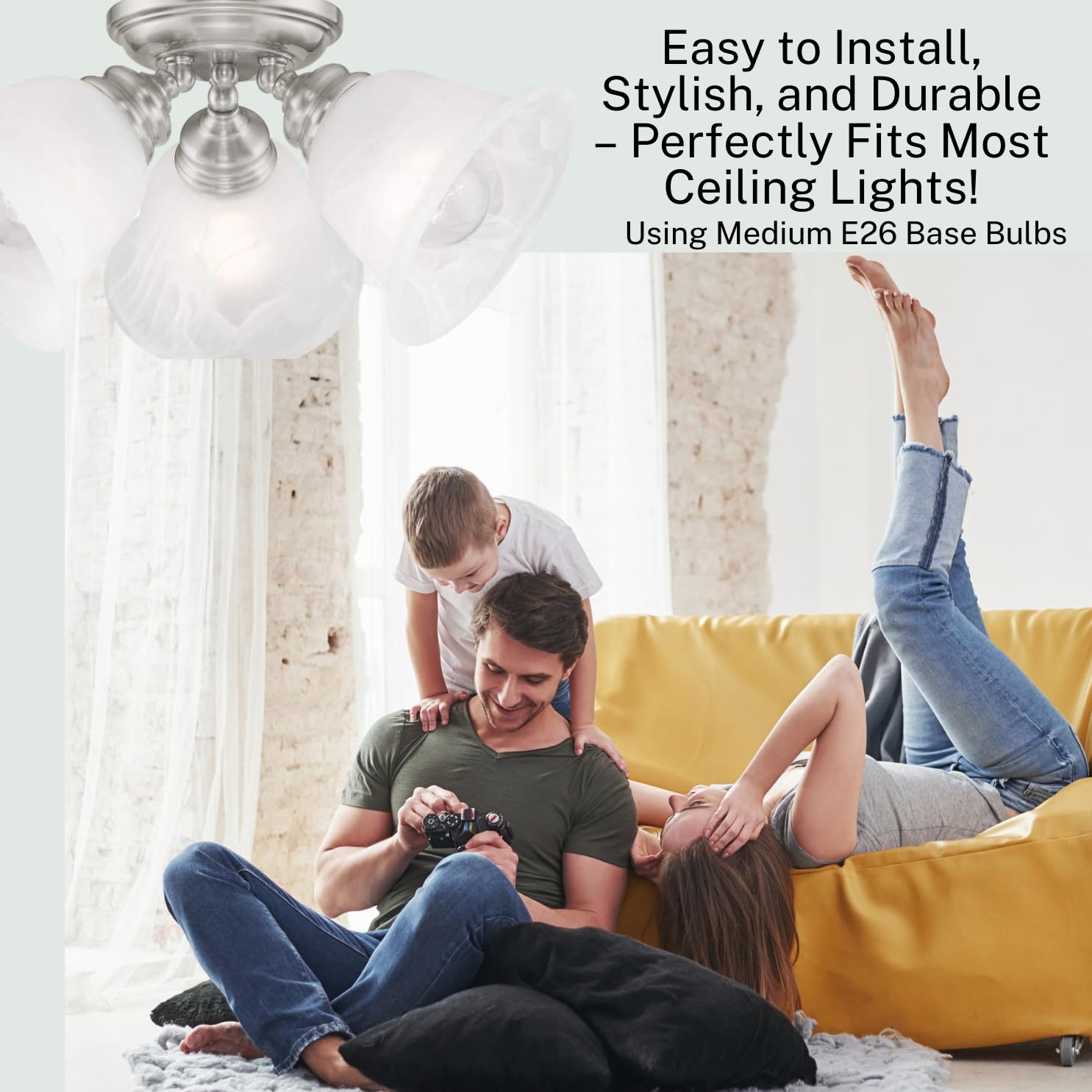 LIGHTACCENTS 4-Pack Ceiling Fan Light Covers -White Alabaster Glass Shade Lamp Replacement Kit for Ceiling Fan Light Kits. Perfect for illuminating your home with clear glass shades easy installation