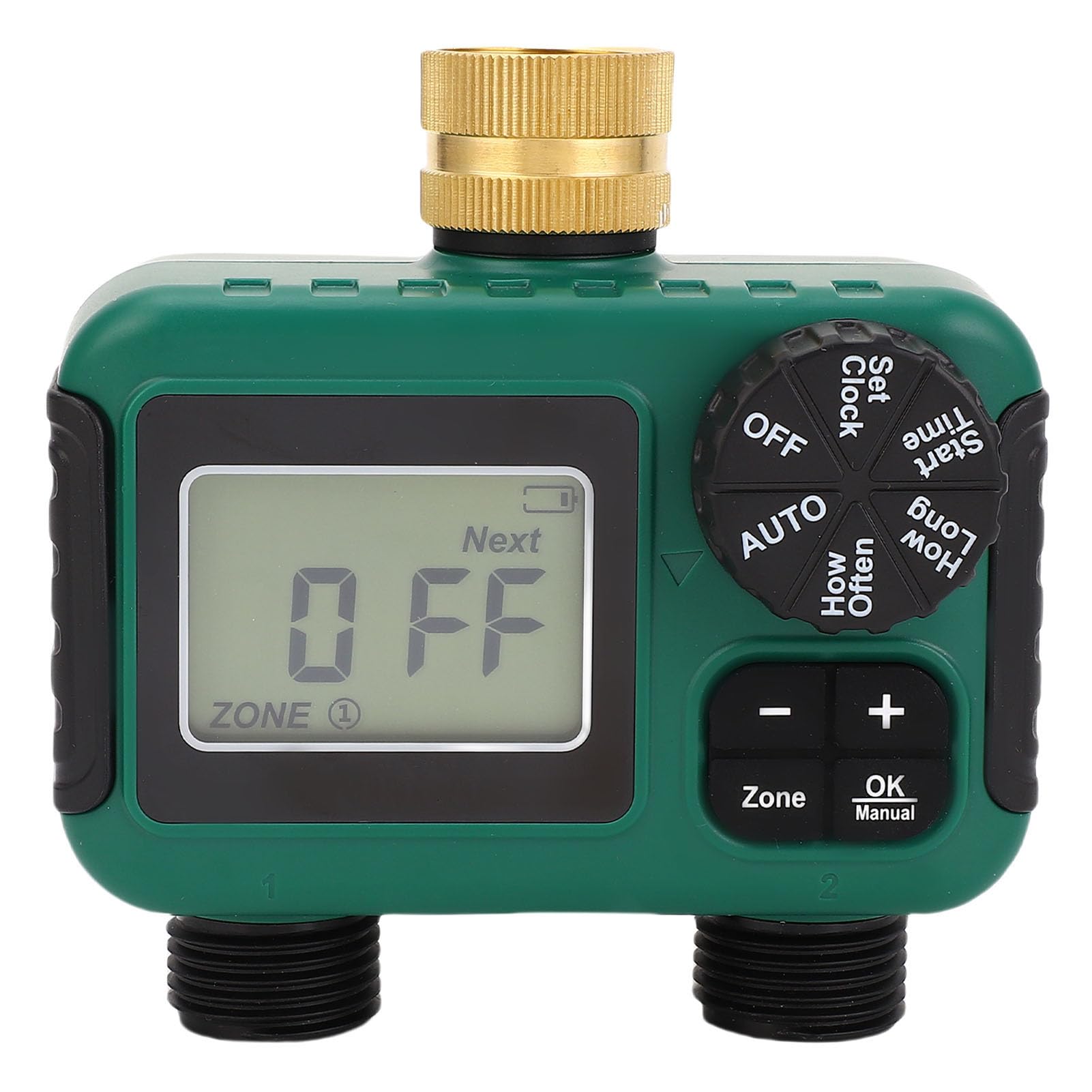 Timer per Tubo Flessibile a 2 Uscite Ingresso in Ottone Display LCD Impermeabile IPX5 Programmazione Semplice con Blocco Bambini per Irrigazione a Zone