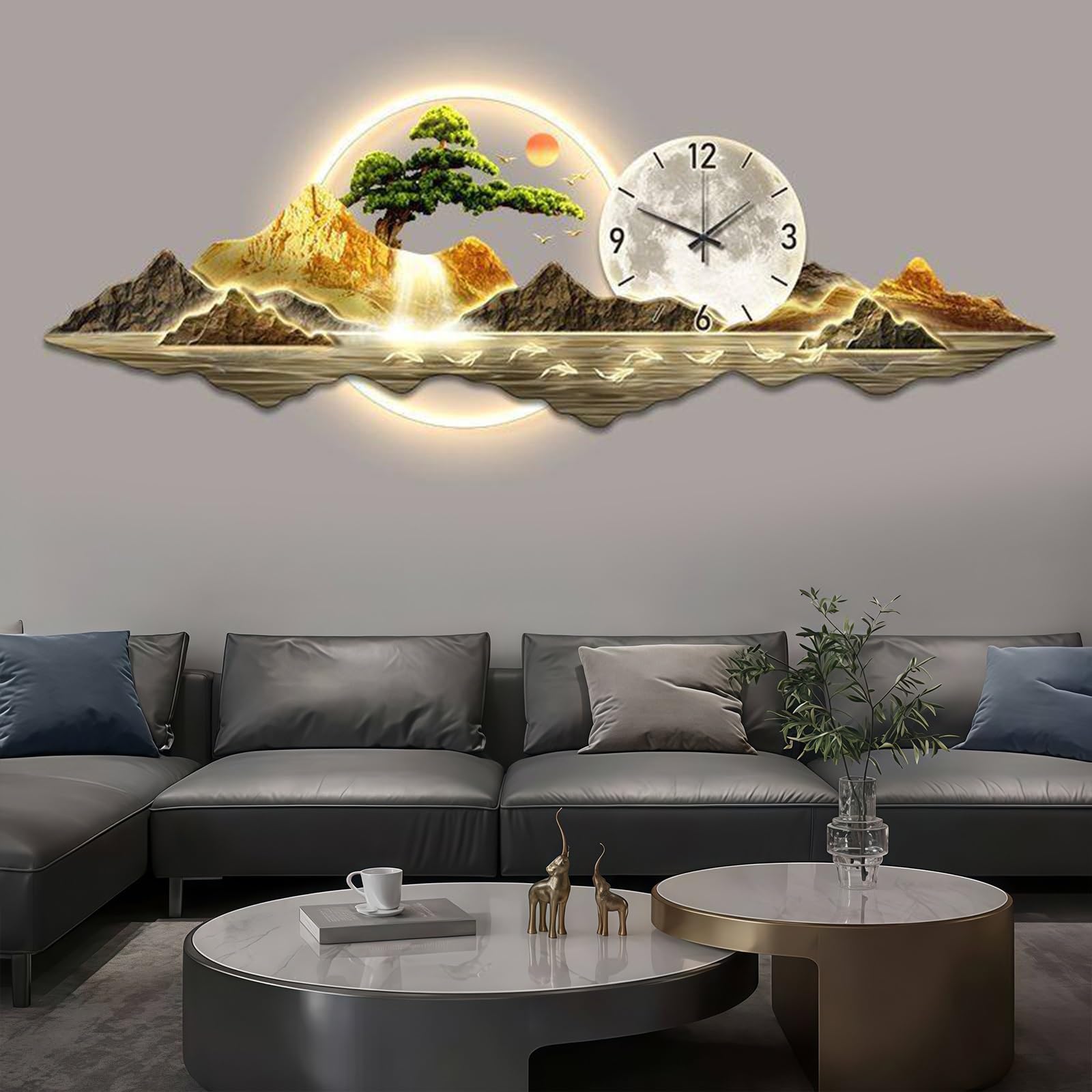 Orologio Da Parete Moderno E Silenzioso Decorativo 3D Con LED, Grande Scultura Murale Sospesa, Alimentazione A Spina, Decorazioni Da Parete Per Soggiorno, Camera, Corridoio, Ingresso