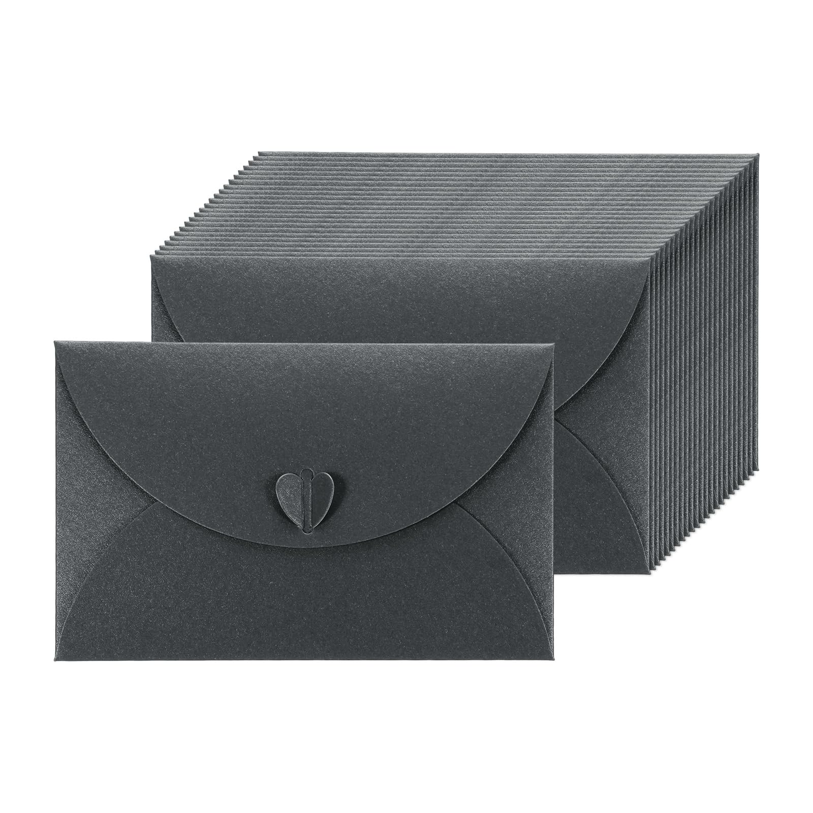 PATIKIL 24pcs Card Envelopes (110 x 175 mm) - Cute Envelopes Holder with Heart Shaped Clasp, for Business Party Greeting Invitation Birthday Weddings, Black