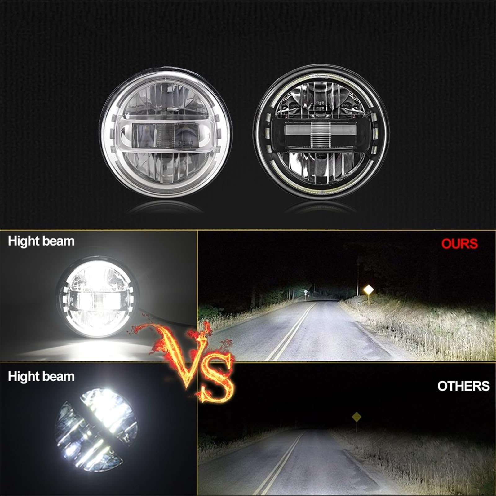 Faro Moto Per FLSTFBS Per FLD Per FLHR LED Fendinebbia | Faro rotondo a LED per moto da 7 pollici DRL H4 Faro per FLSTFBS Per FLD Per FLHR Per FLHTC Per FLHR Per FLHRSI