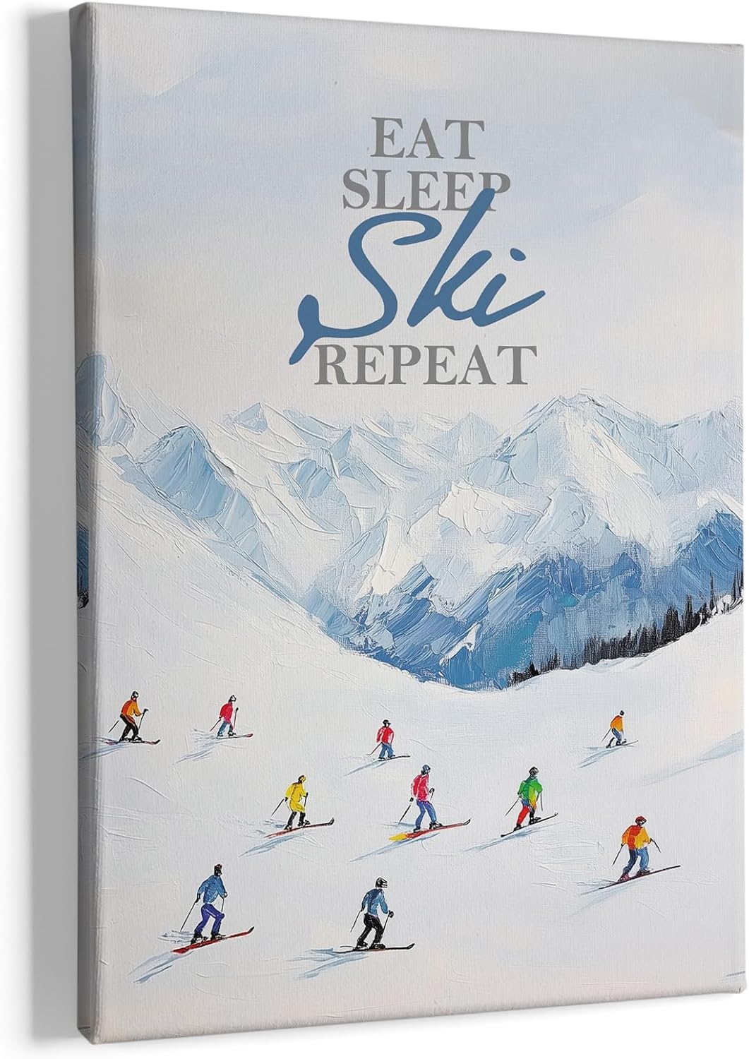 HIWX Winter Ski Wall Decor, Cozy Winter Skiing Framed Canvas Painting Wall Art Decor, Eat Sleep Ski Repeat Wall Art Home Decoration for Home Bedroom Living Room, 11x14