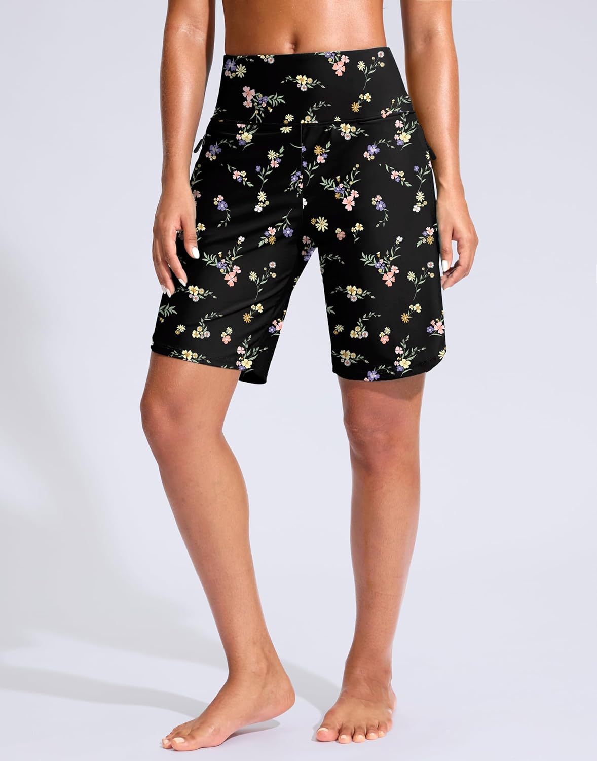 G Gradual Women's 9" Long Swim Board Shorts with Zipper Pockets High Waisted Knee Length Beach Swimming Shorts with Liner - Image 2