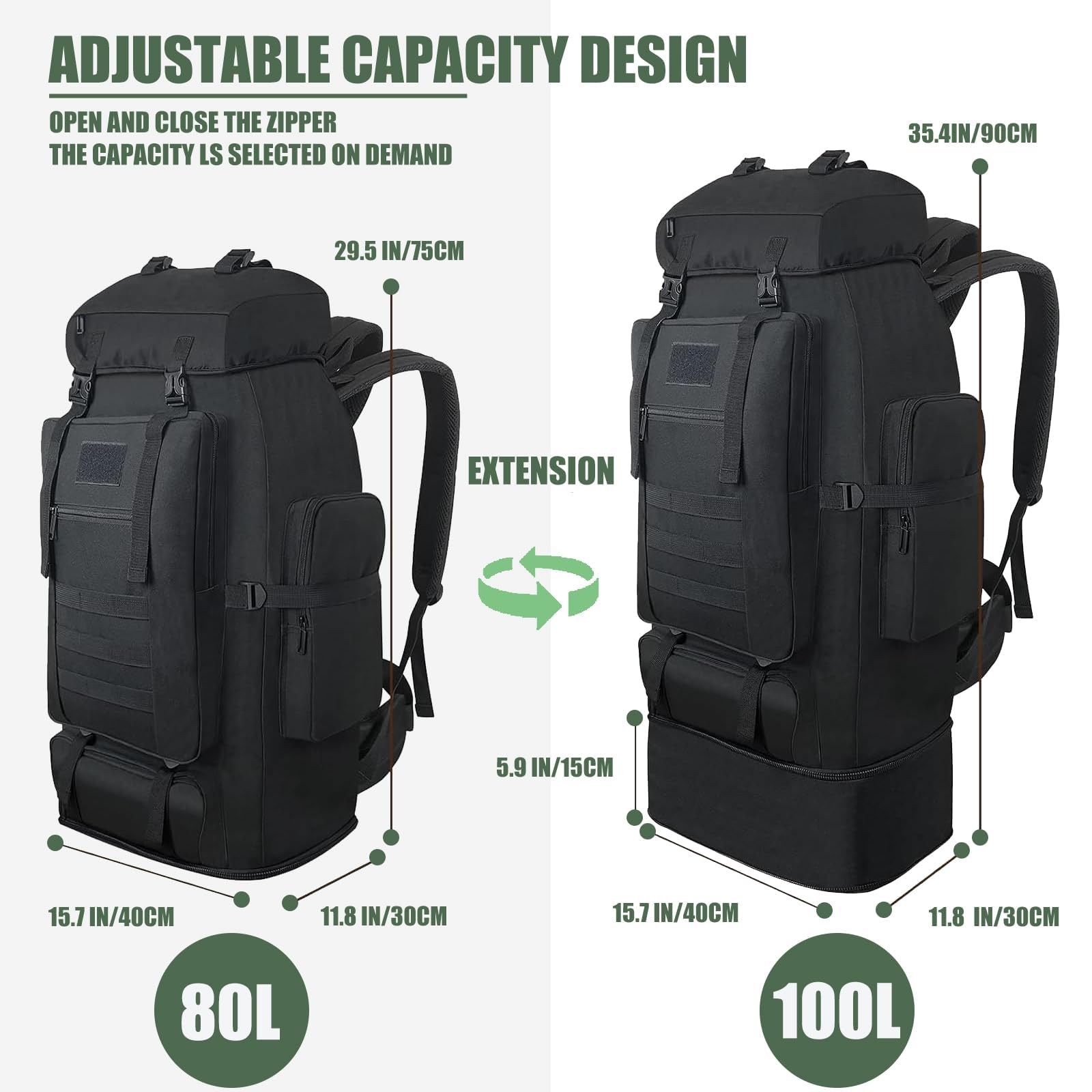 Zaino da trekking 100L zaino da campeggio, Daypack da Arrampicata, Impermeabile Zaino Tattico per le Donne Degli Uomini, Sport All'aperto Travel Daypack, Cinghie Regolabili