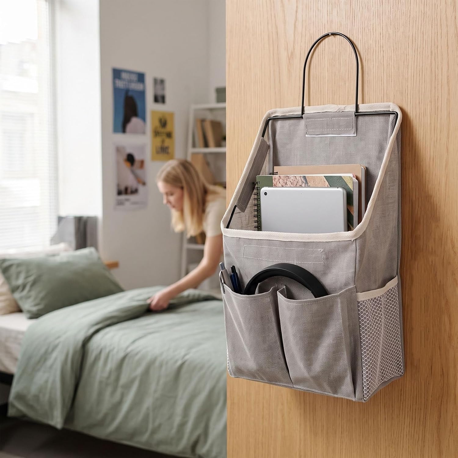 2pcs Wall Hanging Storage Bag with Fabric Pockets and Iron Hooks image 5