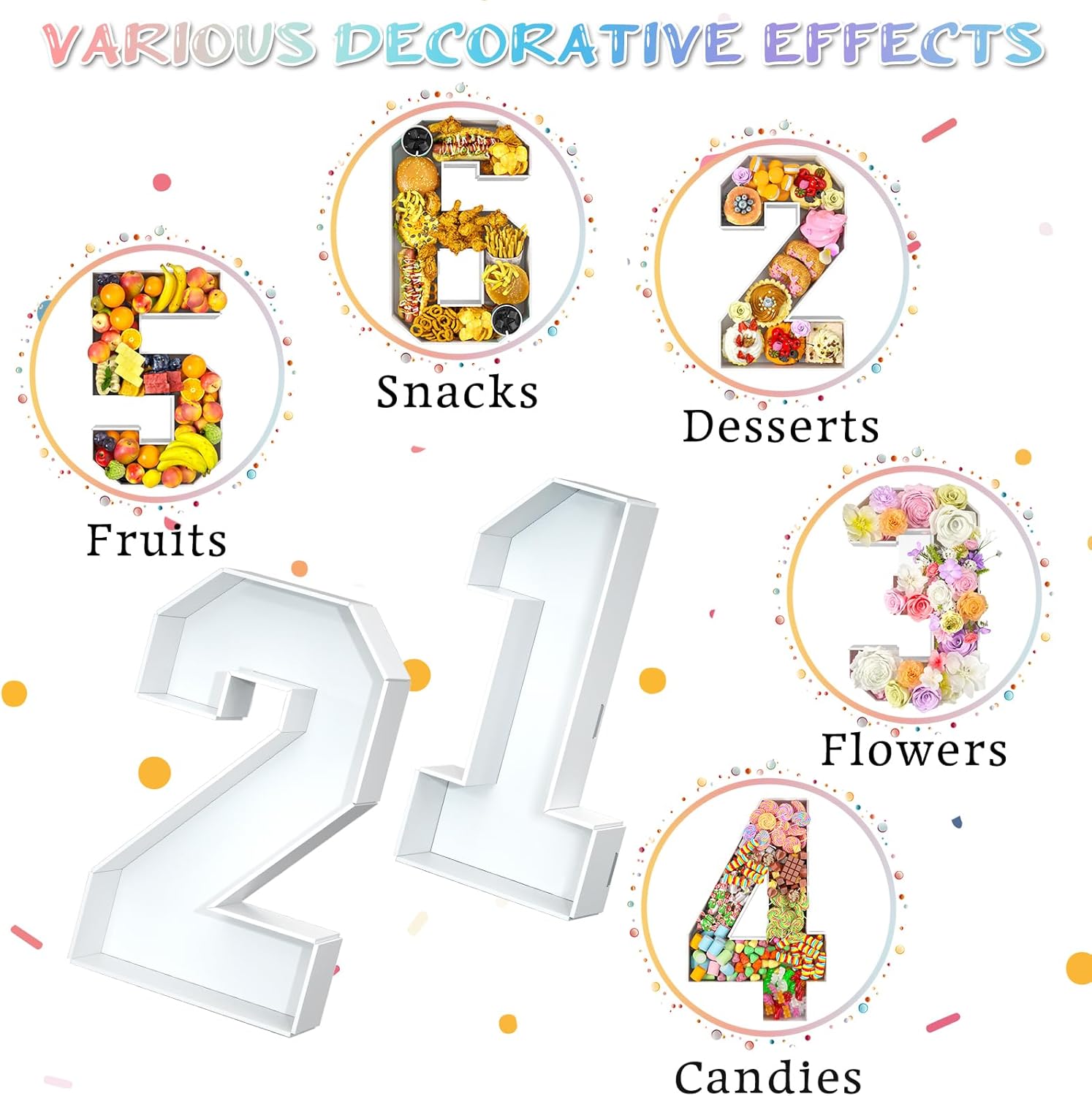 4FT Light-Up Marquee 21 Number & 13.78In Fillable Cardboard Number 21 Bundle for 21st Birthday Parties, Baby Showers, Anniversaries, and Celebrations