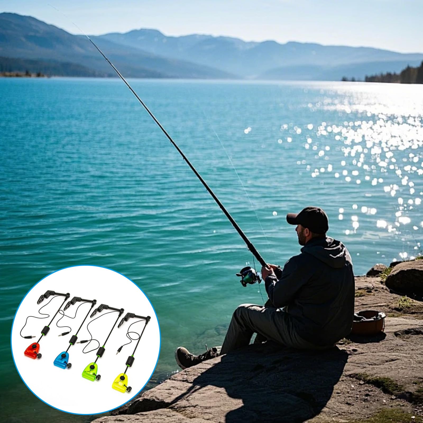 GBKDQQ Lot de 4 swingers pour la pêche à la carpe, 4 couleurs avec LED/raccord rapide/2 niveaux, indicateur de touche pour accessoires de pêche, élasticité réglable pour la pêche de nuit et la pêche à